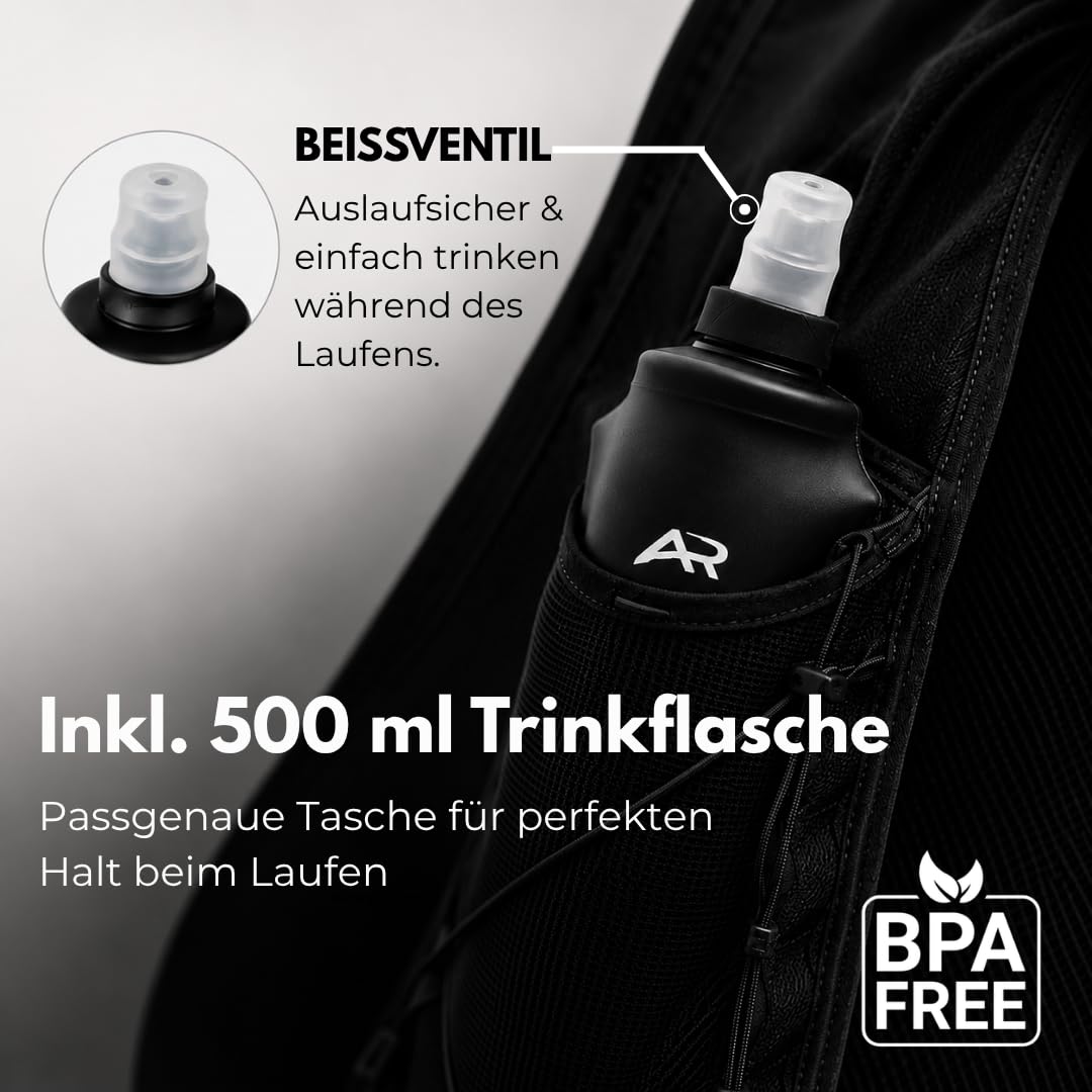 AeroRun® Laufweste für Damen & Herren Ultraleicht mit Trinkflasche | verstellbare Trinkweste 500 ml | Laufrucksack & Trinkrucksack zum Laufen | Running Vest Joggen & Trailrunning