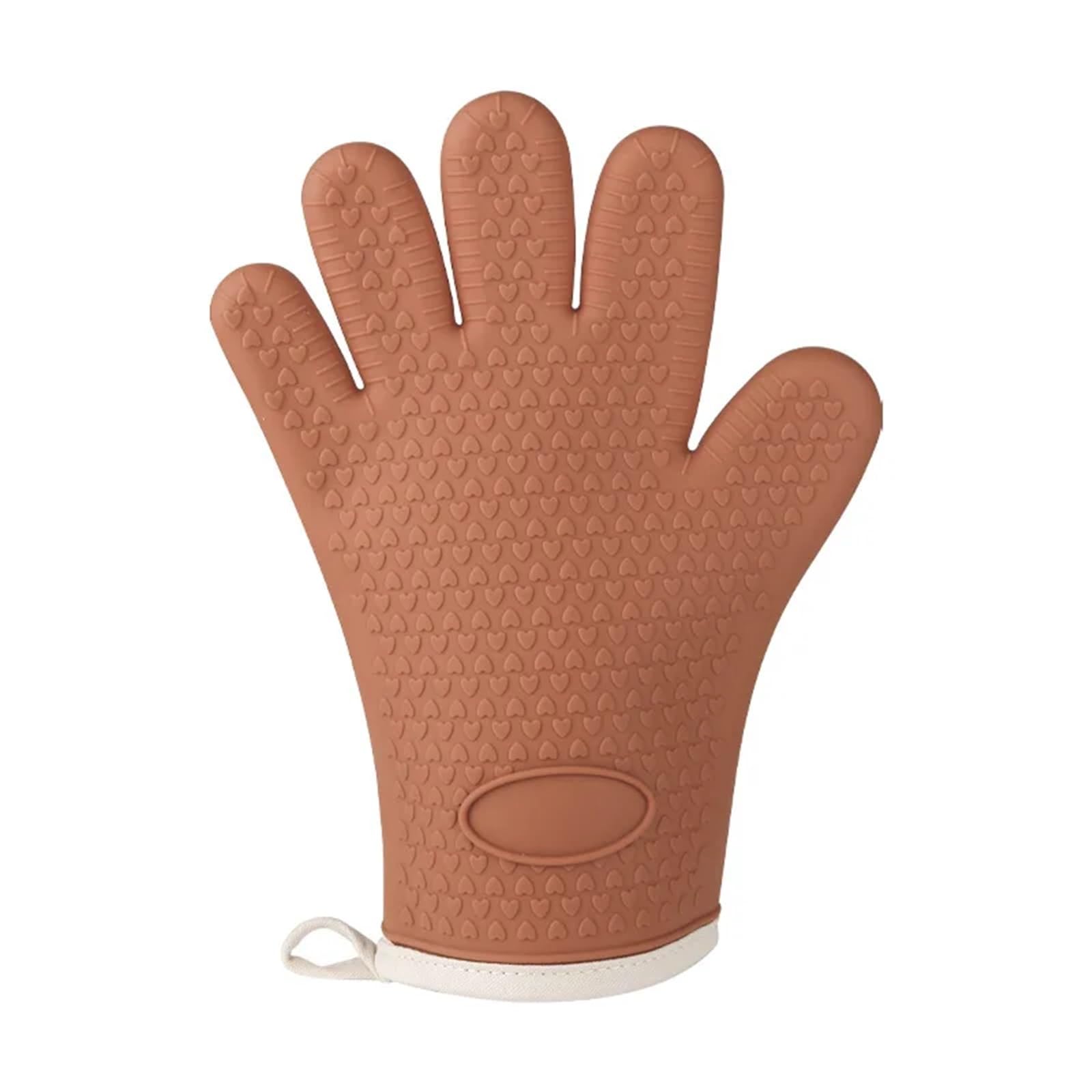 2Pcs Oven Mitts Bake Silicone Gloves Anti-scald Microwave Baking BBQ Anti Heat Resistant Potholder For Cooking & Baking(Brown)