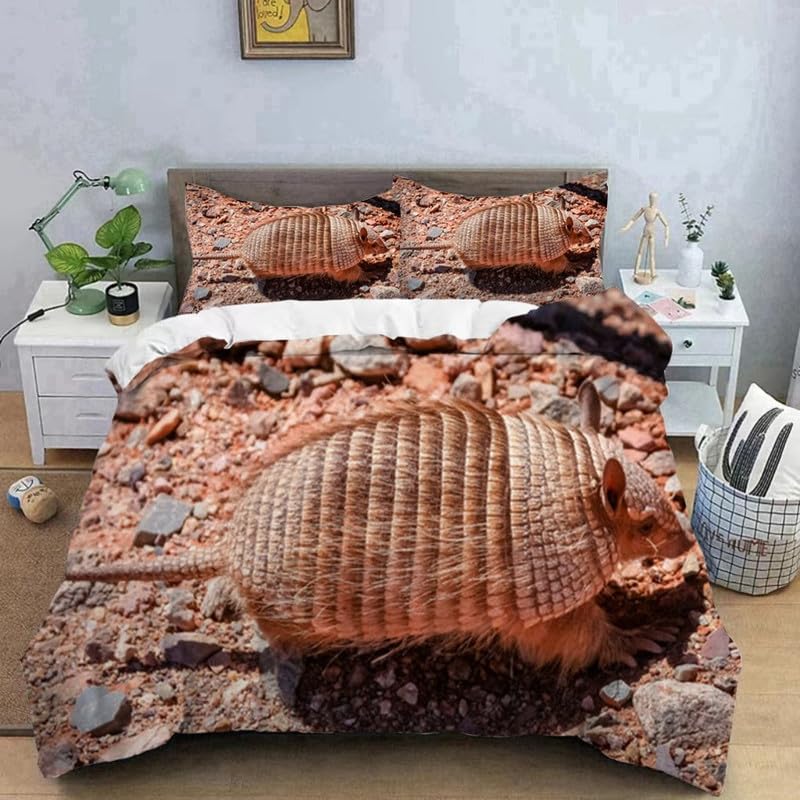 Housse de Couette 90x190 Tatou Brun avec Taie d'Oreiller Lit Enfant