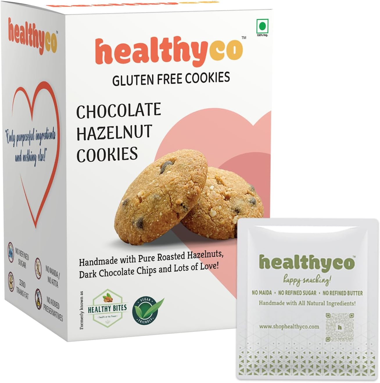 Healthyco Hazelnut Chocolate Cookies (200 g) - Made of Roasted Hazelnuts & Millets Flour Blend, Gluten Free Cookies, Vegan Cookies, No Maida, No Atta, No Preservatives, Handmade Healthy Biscuits, Healthy Snacks for Adults & Kids, Tasty Healthy Cookies