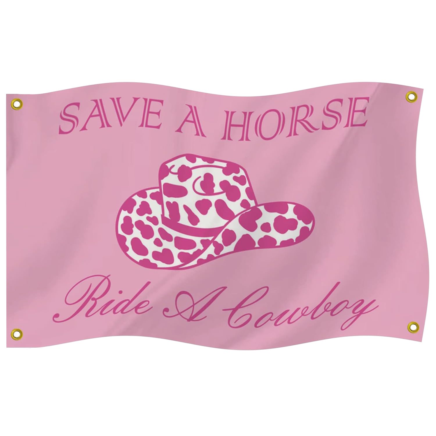 Save A Horse Ride A Cowboy Pink Funny Wall Flag with Cute Cowboy Hat, 3x5ft Cool Banner College Dorm Room Poster Tapestry with 4 Brass Grommets