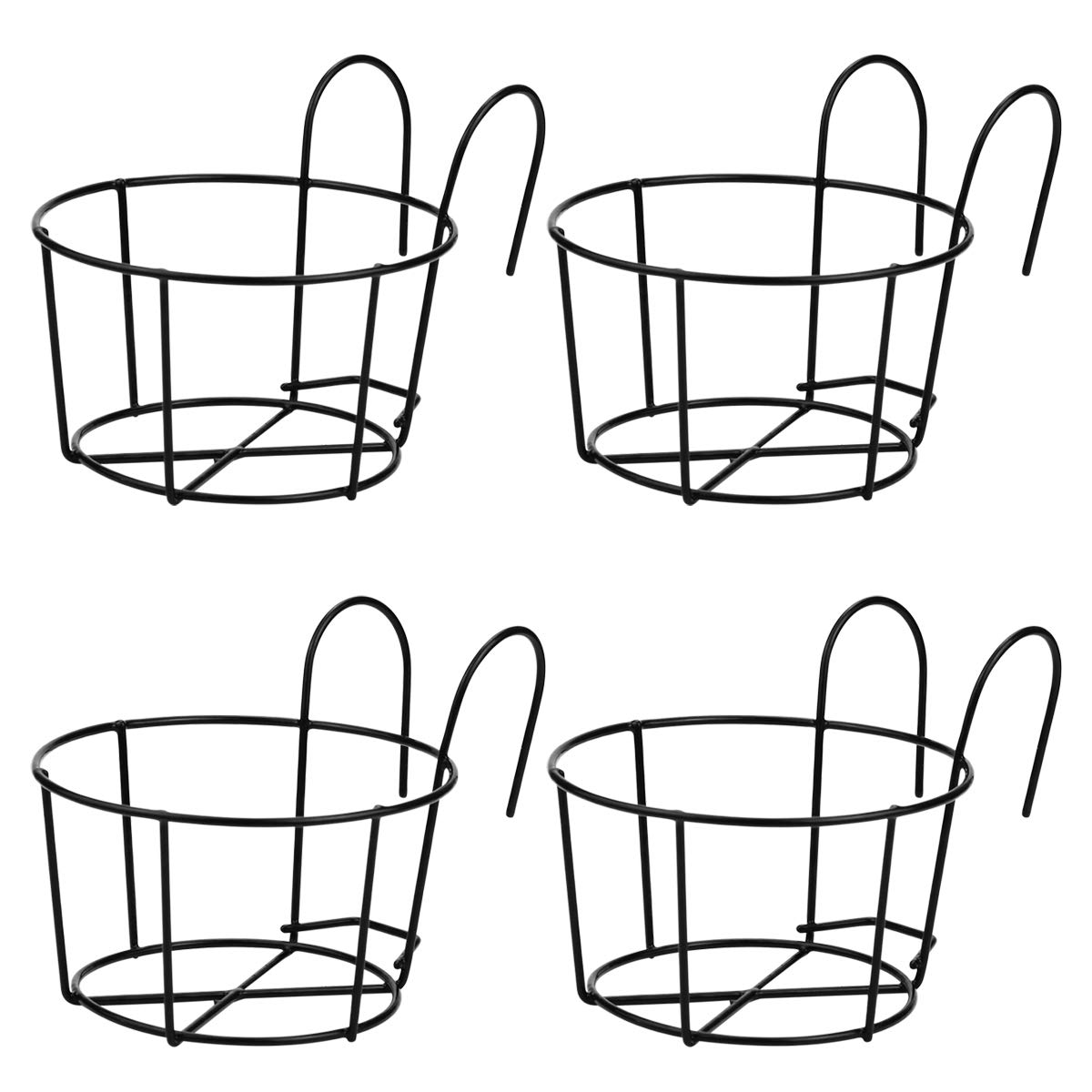 4 Pack Small Round Metal Hanging Railing Planters,Hanging Railing Planter Flower Pot Holder Basket Iron Art Rack Fence Shelf Container for Balcony,Garden,Indoor and Outdoor (Black) 4 Pack Small Round Metal Hanging Railing Planters,Hanging Railing Planter Flower Pot Holder Basket Iron Art Rack Fence Shelf Container for Balcony,Garden,Indoor and Outdoor (Black)