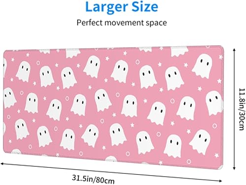 Miniatura 3 de Alfombrilla de mouse rosa con diseño de fantasma, tamaño XL, 31.5 x 11.8 pulgadas, diseño divertido de Halloween, diseño gracioso, tapete extendido