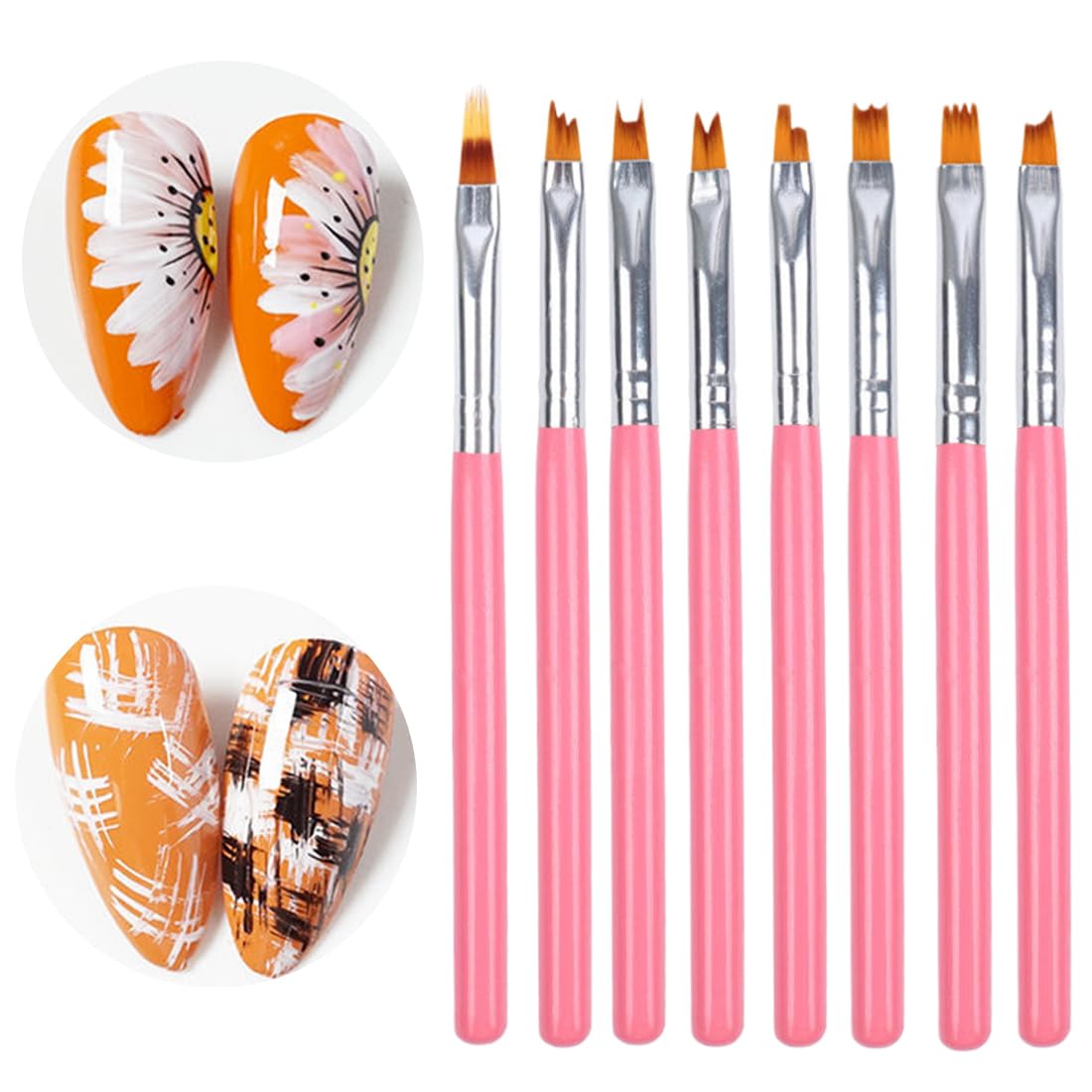 Pinceles para Uñas, 8 Pcs Gradient Cepillo de Uñas Set, Pincel para Arte de Uñas, Profesional Nail Art Cepillo Pintura Punteado de Gel para Decoración de Uñas, Kit de Herramienta de Uñas
