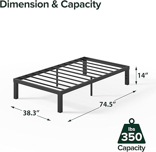 Miniatura 42 de Plataforma de metal, marco para cama Zinus Quick Lock 16 pulgadas, base para cama, no necesita caja de resortes, Acero, Negro