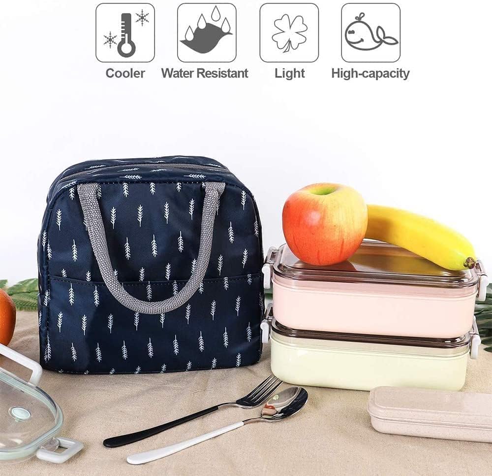 AOXITO Polyester Large Insulated Lunch Bag for Office Men, Women, Kids School, Travel Tiffin Bag Pouch, Hot & Cold Lunch Box Bags for Boys, and Girls (Blue Leaf) (Blue), 10 Liters 3