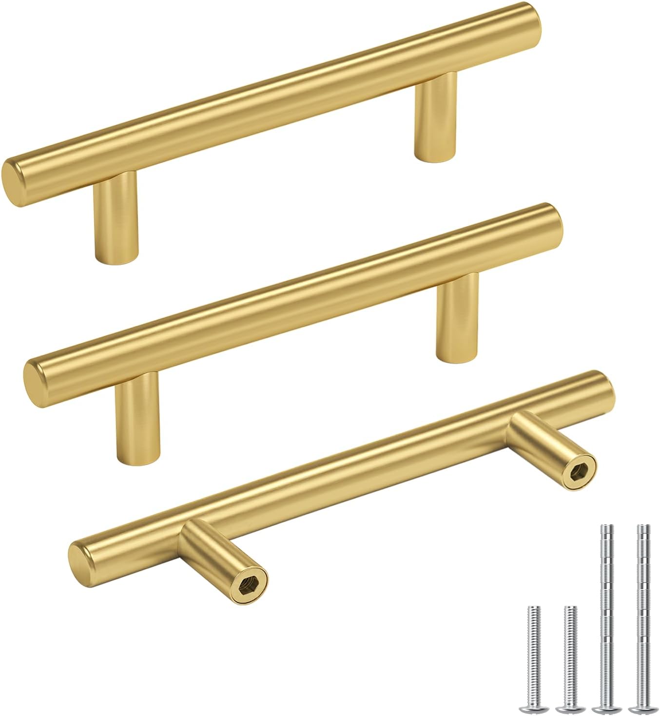 Goldenwarm 20 Pack 3-1/4 Inch Cabinet Handles - Brushed Brass Drawer Pulls - Kitchen & Bathroom Cabinet Handles Gold Decorative Dresser Hardware ?Hole Centers: 3-1/4in Gold 20