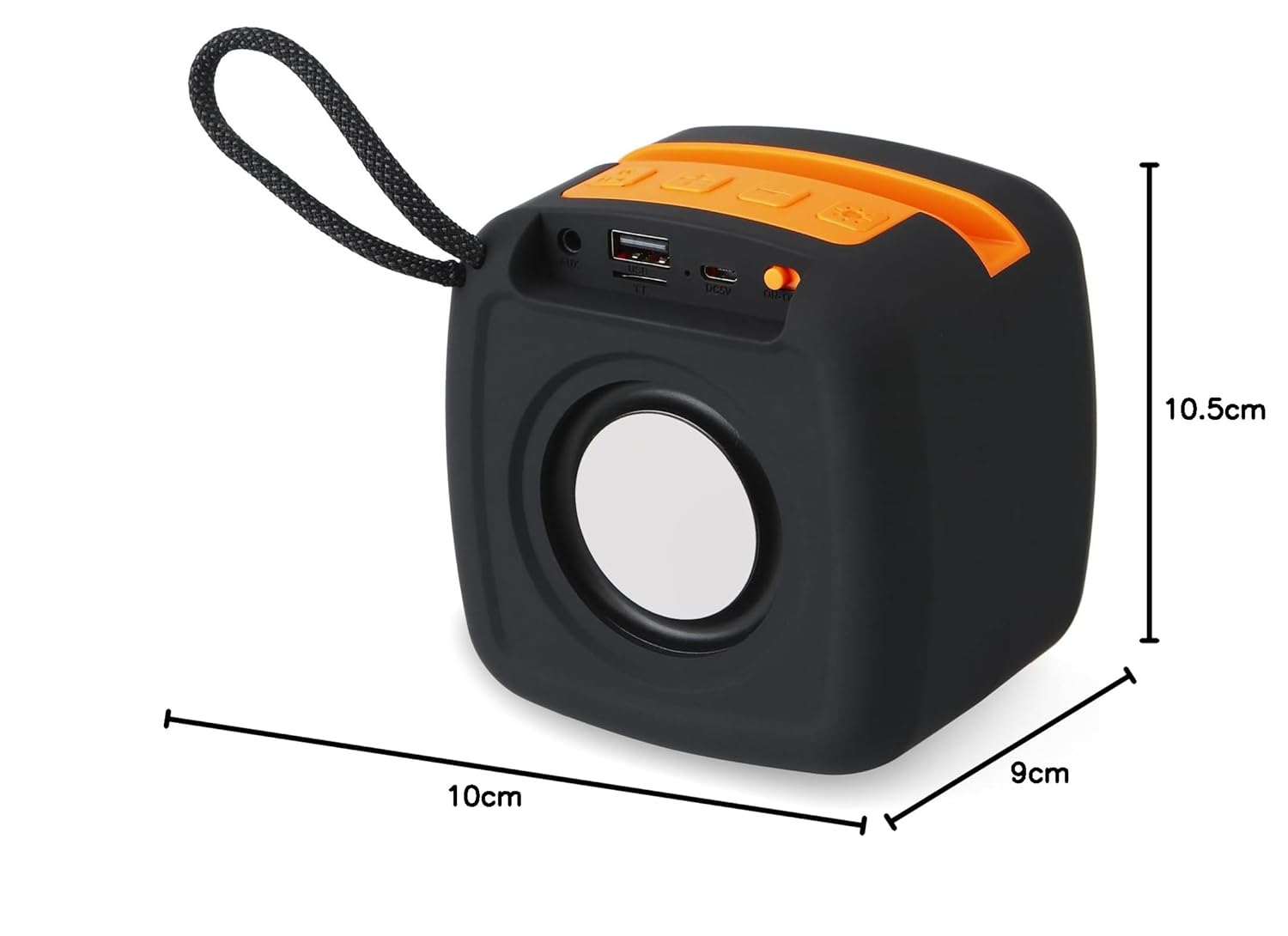 MZ M13VP speaker with dimensions labeled: 10.5cm height, 10cm width, 9cm depth