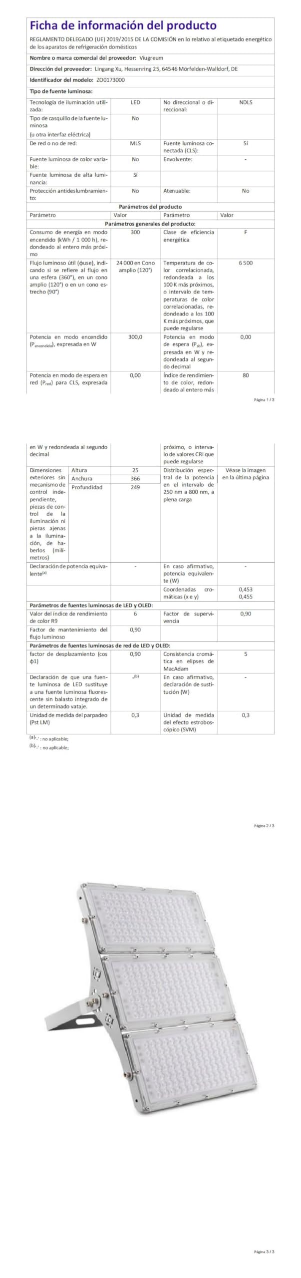 Viugreum Projecteur LED 300 W Étanche IP66 Avec 315 LED lumineuses blanc froid (30 000 lm) Aspect aluminium
