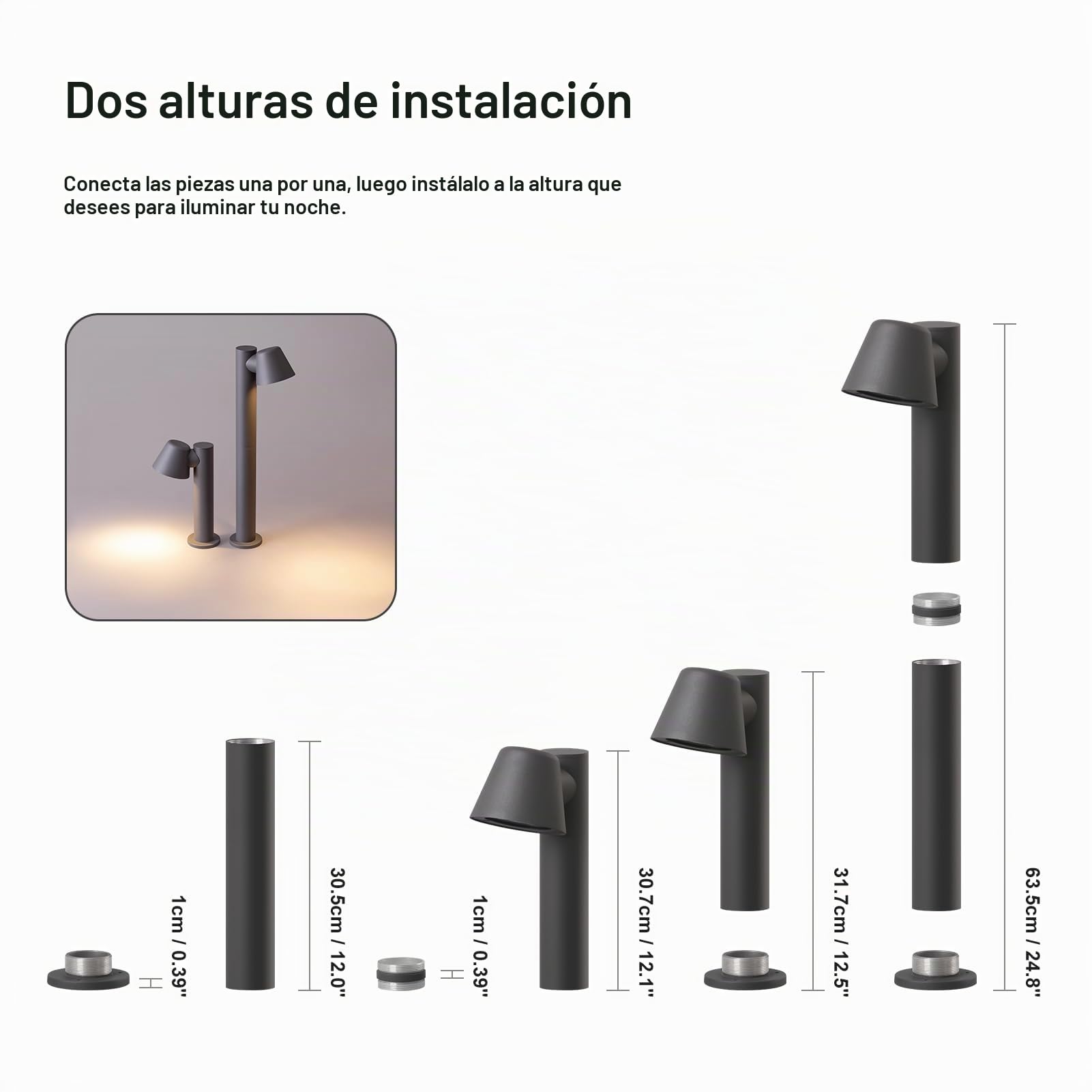 DAWALIGHT Farolas Balizas Exterior Jardín 5w LED GU10 Lampara 3000k Blanco Cálido Luz IP44 Impermeable para Camino Tierra Césped Terraces, Aluminio, Gris Oscuro