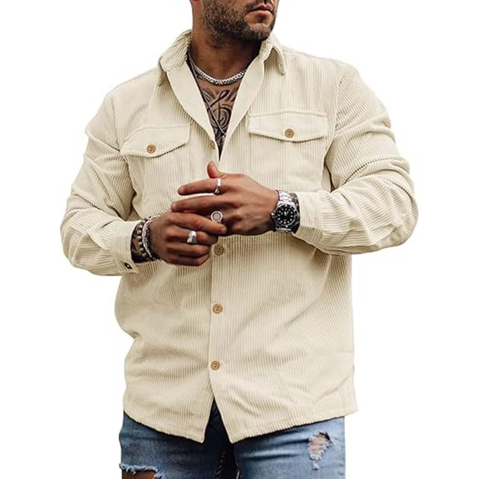 Camicia in velluto a coste da uomo, a maniche lunghe, casual, tinta unita, stile vintage, da uomo, per il tempo libero, leggera, per le mezze stagioni, comoda e morbida