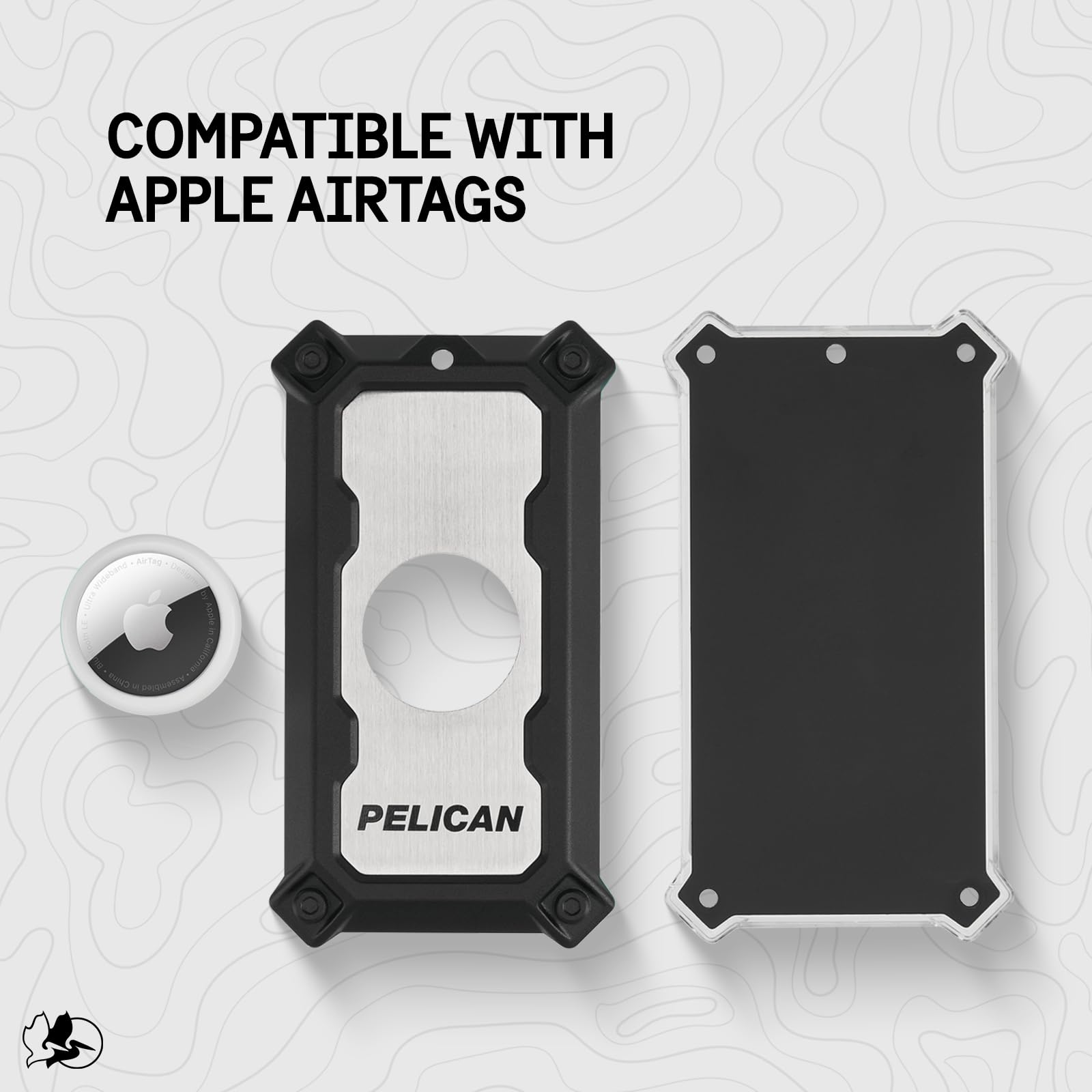 Pelican AirTag Tracker, lucchetto per bagagli, da viaggio, per valigie, con cavo approvato TSA, installazione AirTag in 2 pezzi, piastra in titanio grado 5, titanio spazzolato