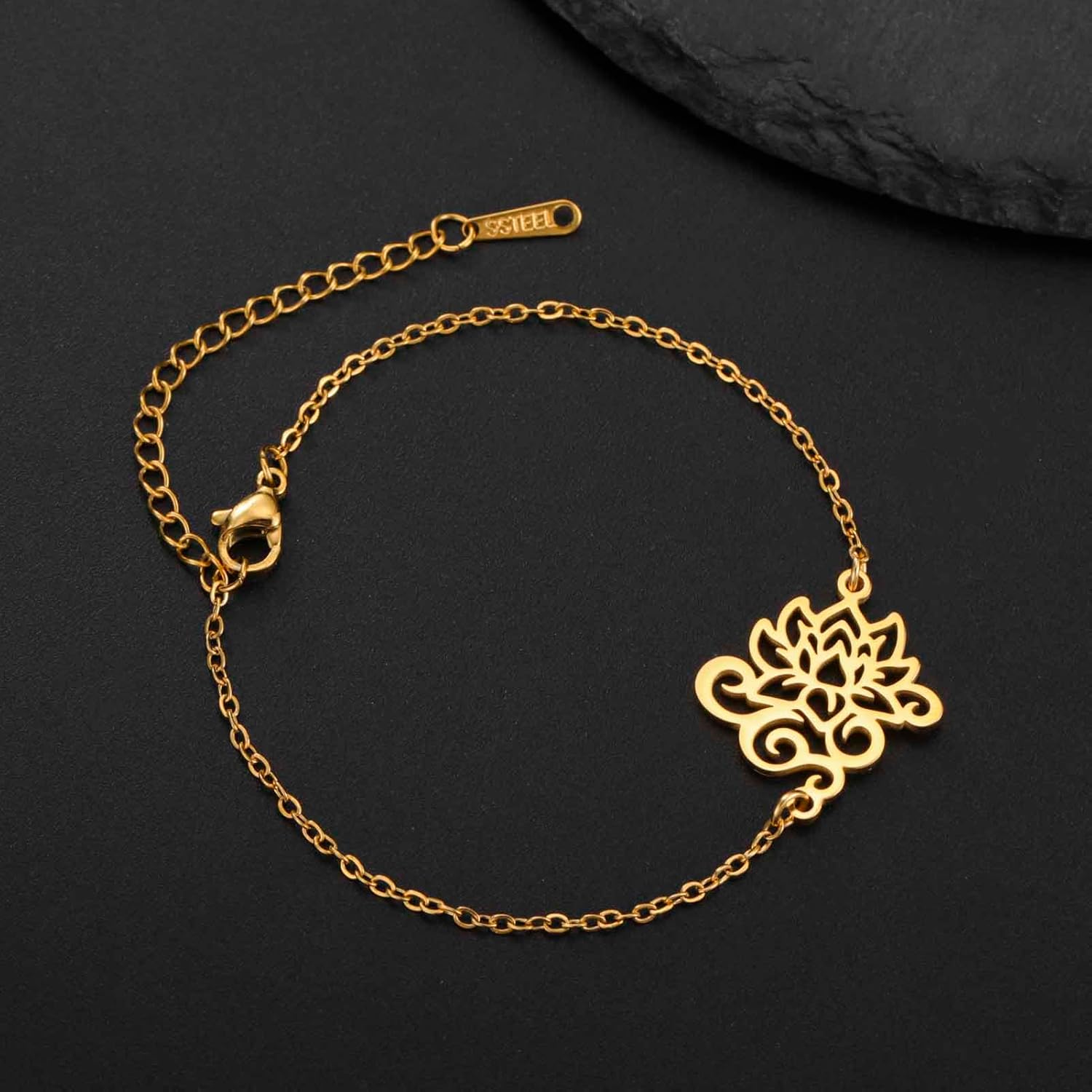kkjoy Lotus Flower Bracelet Stainless Steel Yoga Inspirational Jewelry for Women Charming Ladies - Image 6