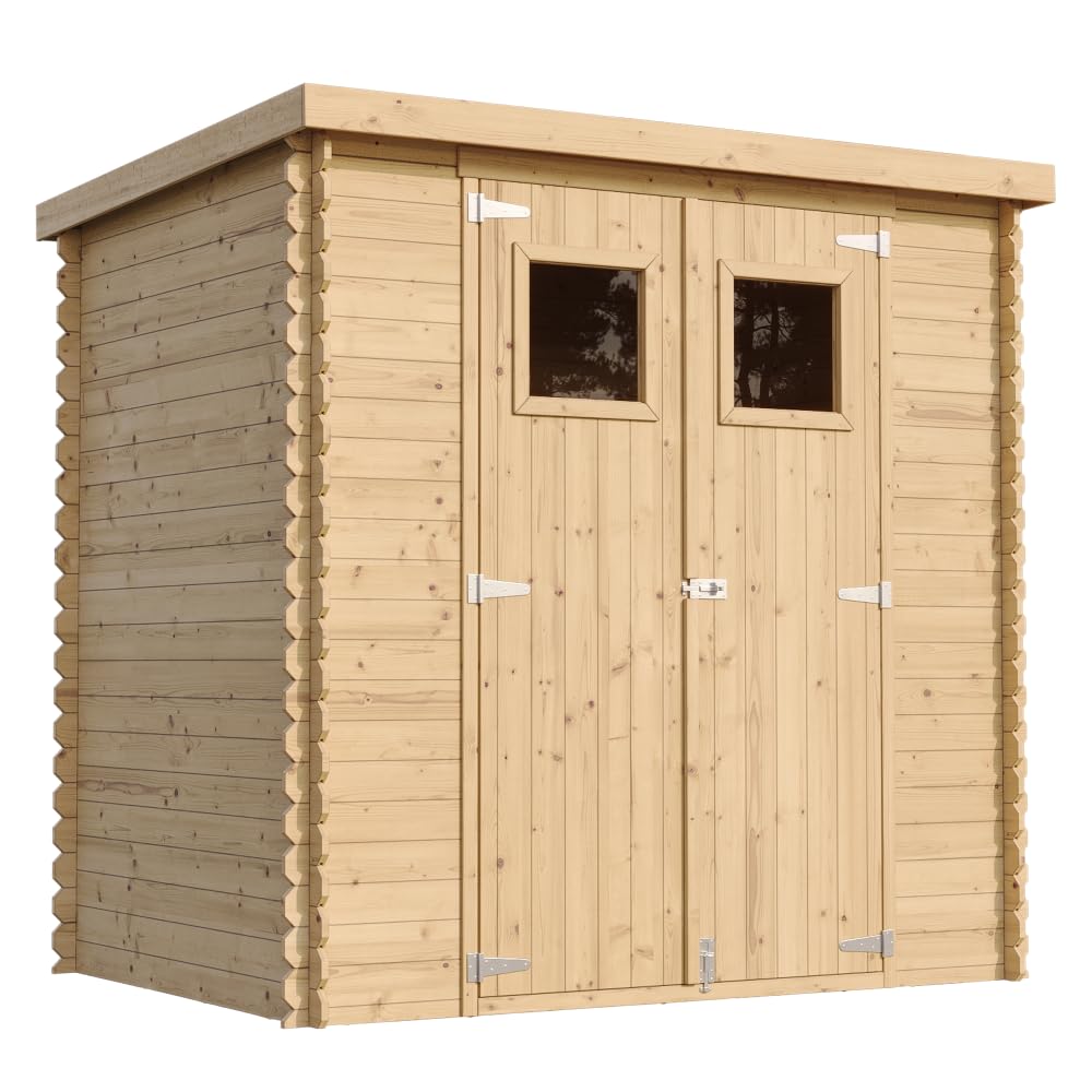 Abri de Jardin en Bois TIMBELA M311 - Stockage extérieur l204xL142xH200cm/​2.22m2- Petit abri à Outils, Local à vélos - Toit imperméable, fenêtres