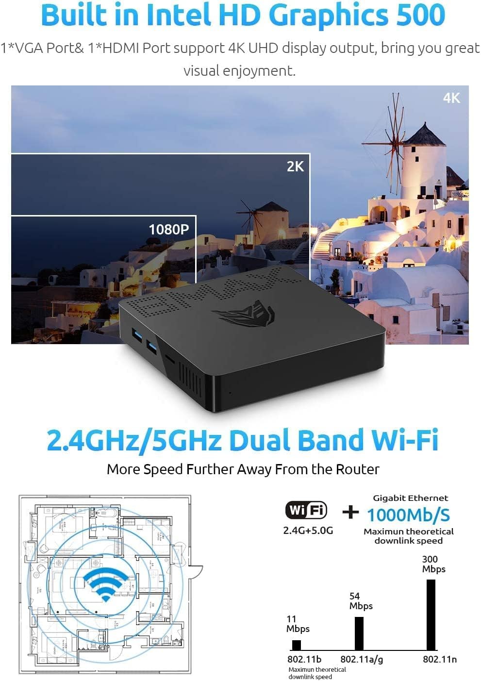 BMAX Mini Pc 8 GB DDR4 128 GB eMMC Intel Gemini Lake N4000 (fino a 2,6 GHz) W-11 Pro Supporta HDMI 4K, B1Pro WiFi 2.4G/5G, Bluetooth 4.2, accensione automatica, mini computer HTPC