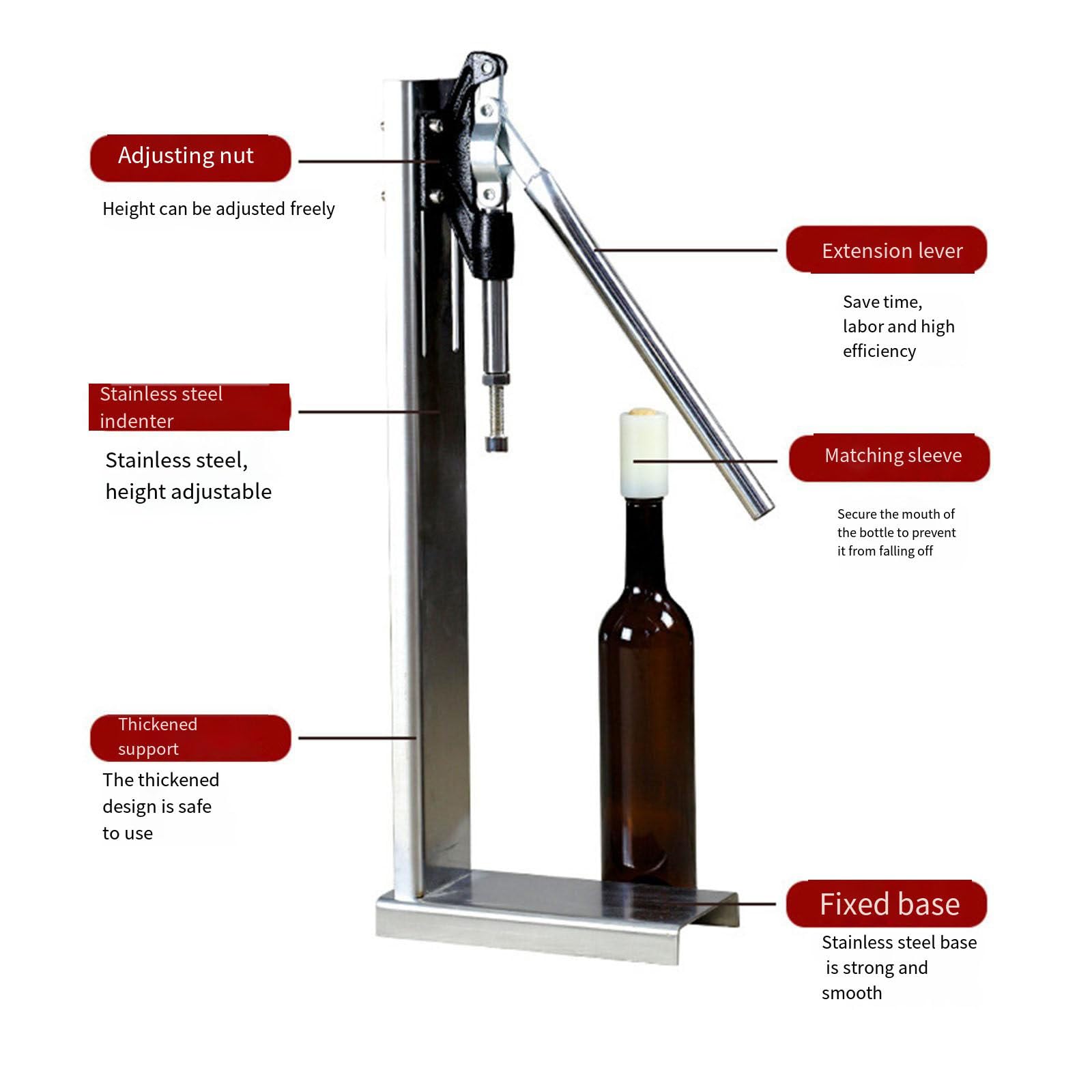 Máquina taponadora manual de botellas de vino, herramienta de sellado no eléctrica para un fácil acceso al vino, dispositivo de descorchado para uso doméstico y eventos, accesorio perfecto para vino