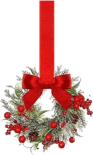 Porch Wall Christmas Wreath 6 Inches Soft Red Bow Frosted Twigs for Hanging