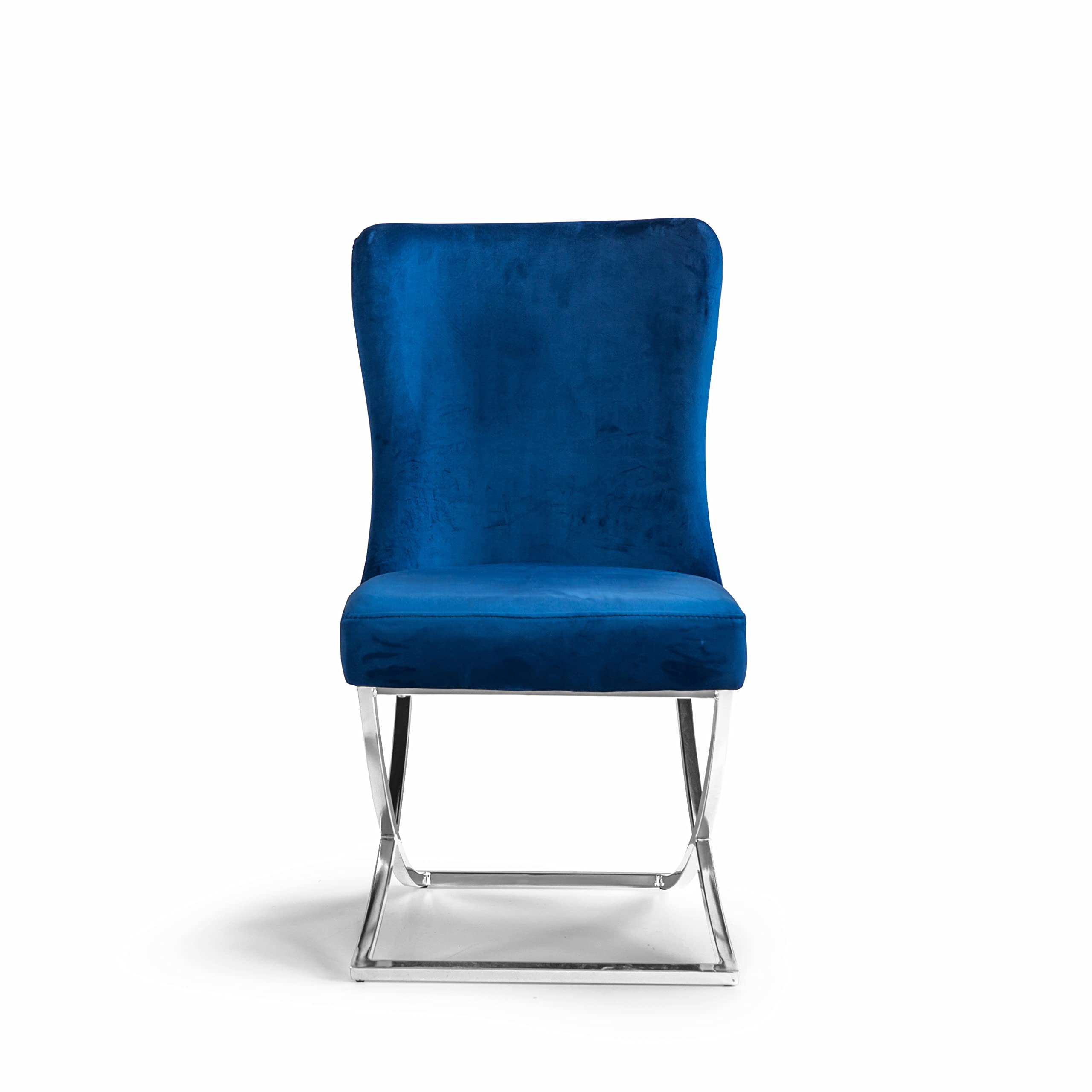 Ottomanson Royal Collection Dining Chair, Set of 6, Blue/Silver Legs