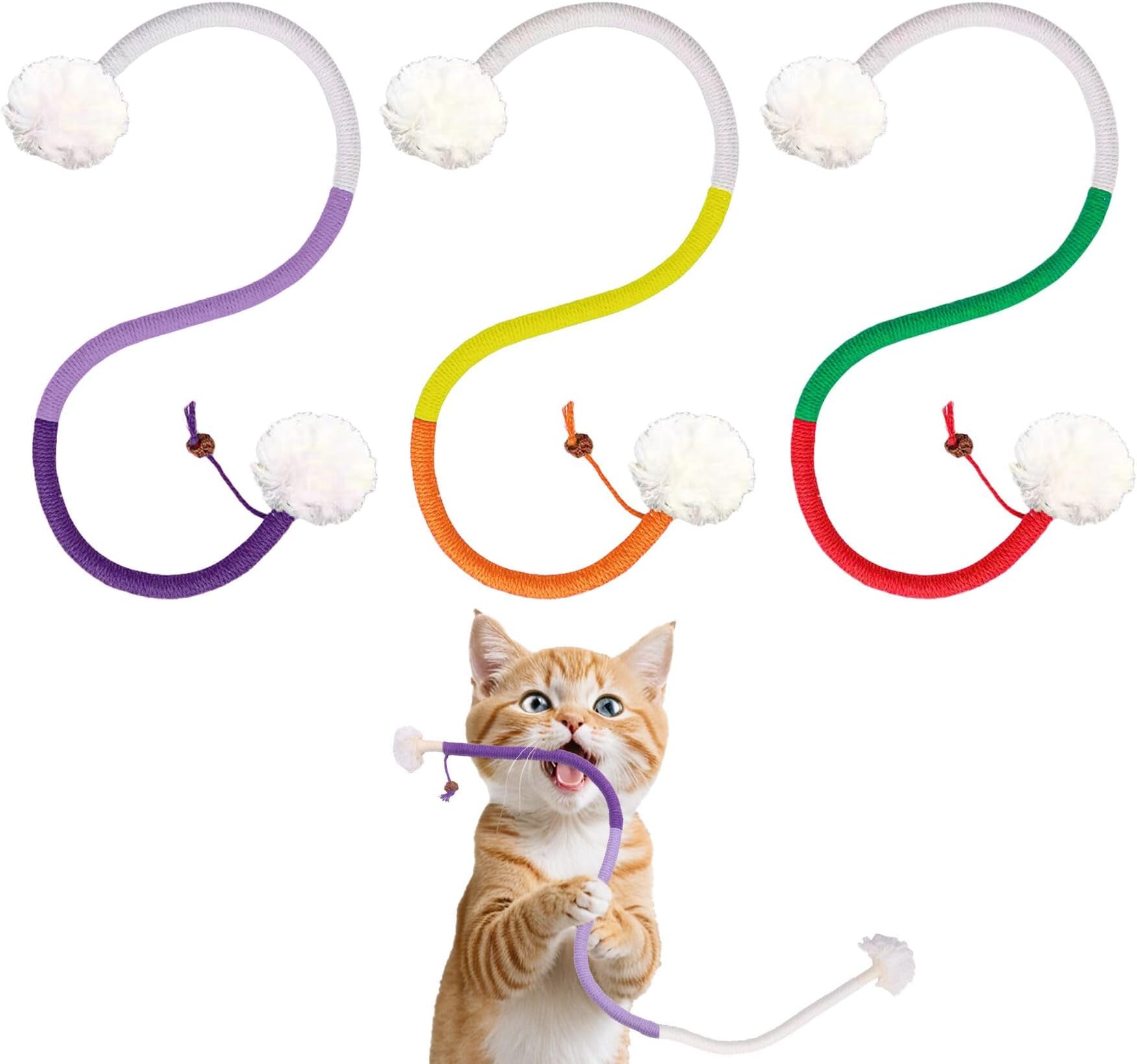 SEVENKA 3Pcs Cat Catnip Toys, 2.3ft/70cm Silvervine Chew Toy for Teeth Cleaning, Kitten Toys, Cotton Rope Scratch Catnip Interactive Cat Toys for Indoor Kittens Kitty
