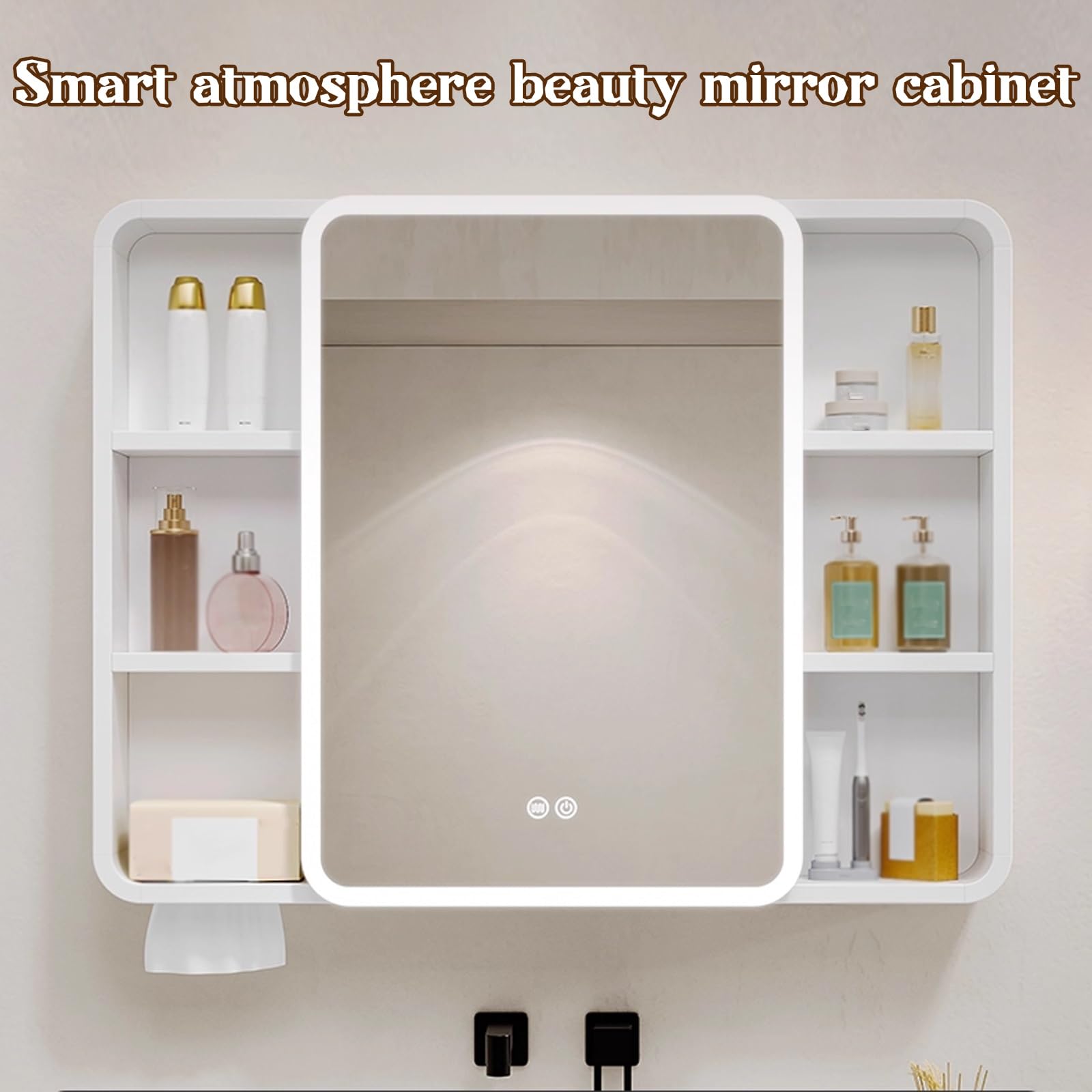 Armadietto a specchio da bagno in alluminio impermeabile da 40 cm - Scaffale multistrato per prodotti di bellezza a parete, design elegante e moderno