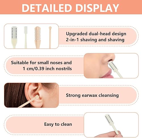Miniatura 4 de Cortador de vello de nariz y limpiador de oídos 2 en 1, herramienta de eliminación de vello de fosa nasal de doble cara con cuchilla giratoria