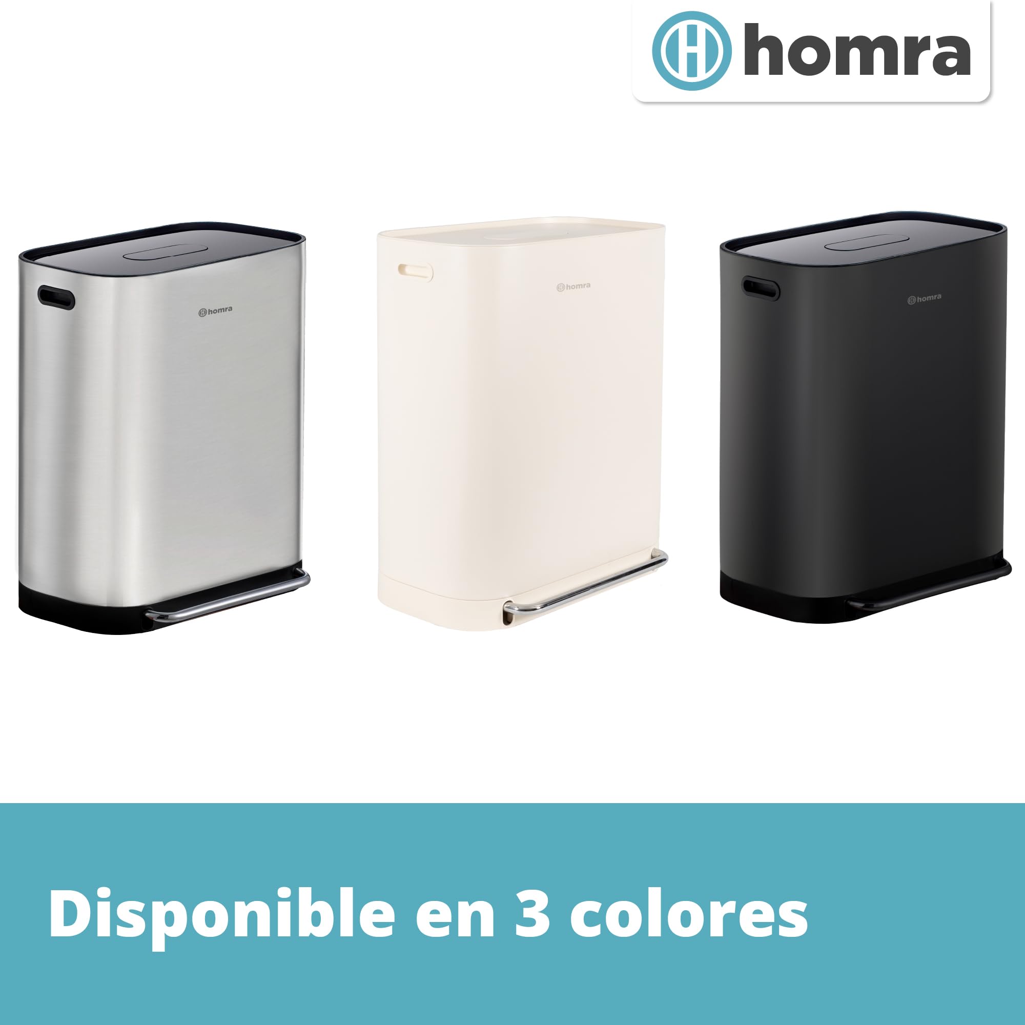 Homra Cubo Basura 60l Rockx | Cubo de Basura de Reciclaje 2x30l | Papelera Cocina | Cubo basura Pedal | Filtro Antiolores | Sistema de separación de residuos con 2 compartimentos | Acero inoxidable