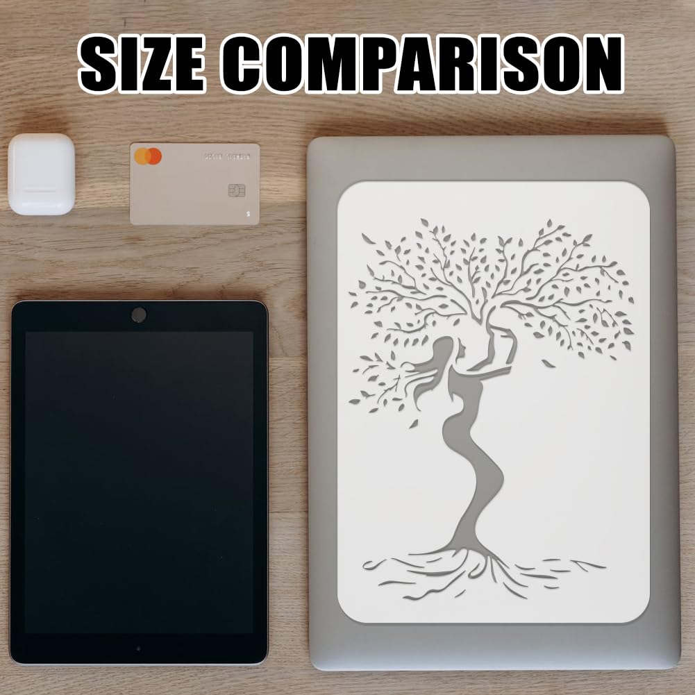 FINGERINSPIRE Woman Tree Stencil for Painting 21x29.7cm Reusable Tree of Life Drawing Template Tree Woman Grace Pattern Painting Stencil Hollowed Plant Theme Template for DIY Crafts Projects - Image 3