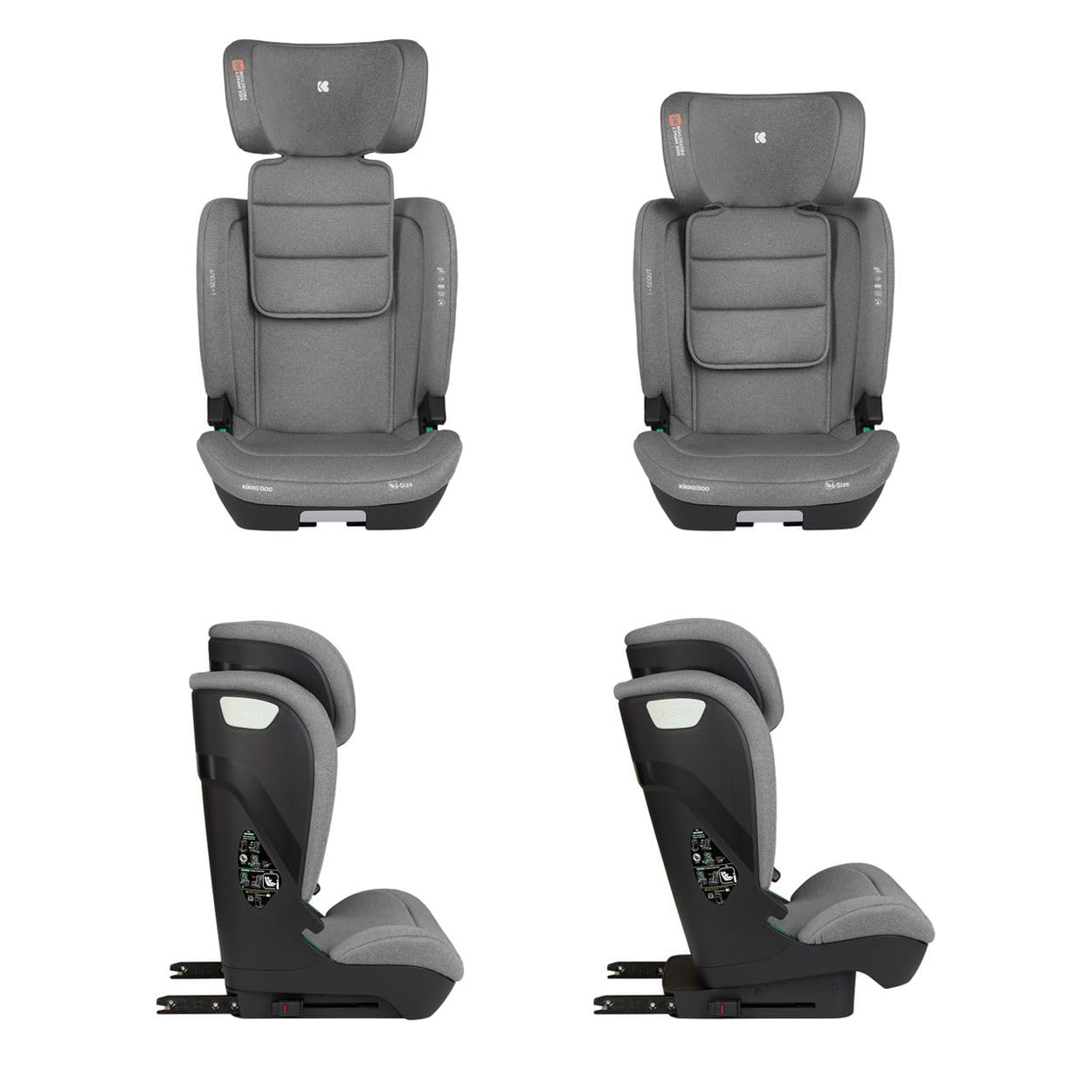 Kikkaboo fotelik dziecięcy i-Scout i-Size (100-150 cm) regulowany zagłówek, ISOFIX, kolory: jasnoszary