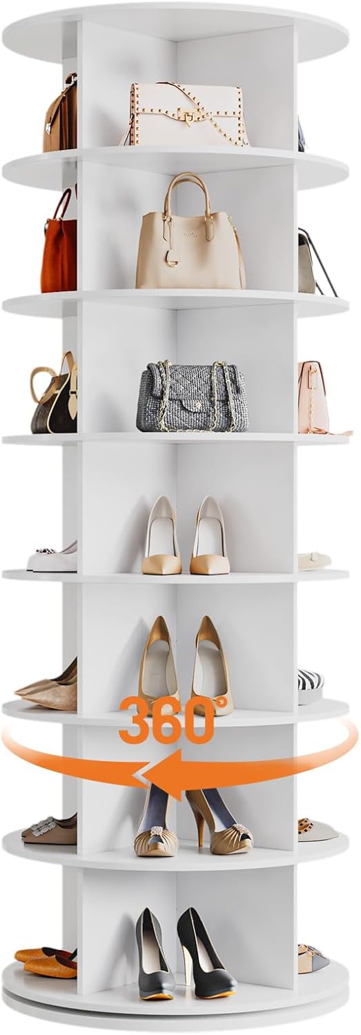 GarveeHome 7 Tier Rotating Shoe Rack Tower, 360° Revolving Free Standing Spinning Shoe Organizer, Vertical Spinning Shoes Display, Shoes Rack Storage Round Carousel, Rotate Shoes Closet Organization