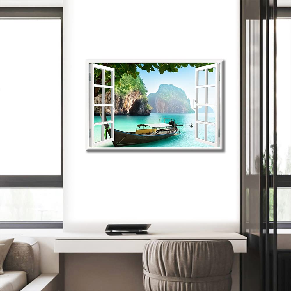 TISHIRON Phuket Thailand Canvas Wall Art 3D Window View Pictures Prints for Living Room Bedroom Decor Artwork Office Home Decoration Framed Kitchen Decor 12" W x 18" H - Image 4