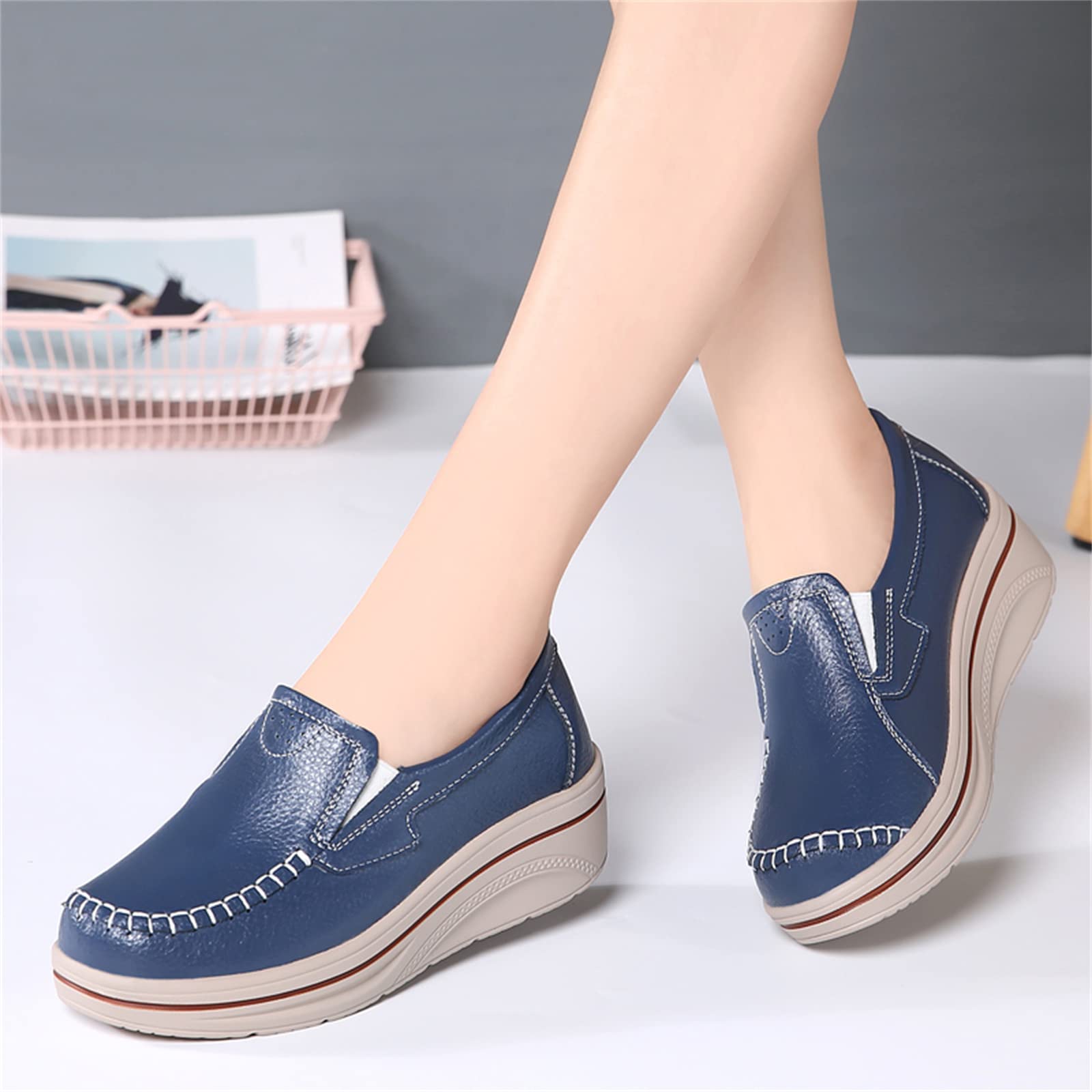 Mocasines De Plataforma Mujer, Zapatos De Cuña para Caminar Zapatos De Trabajo Gruesos Casuales Ligeros