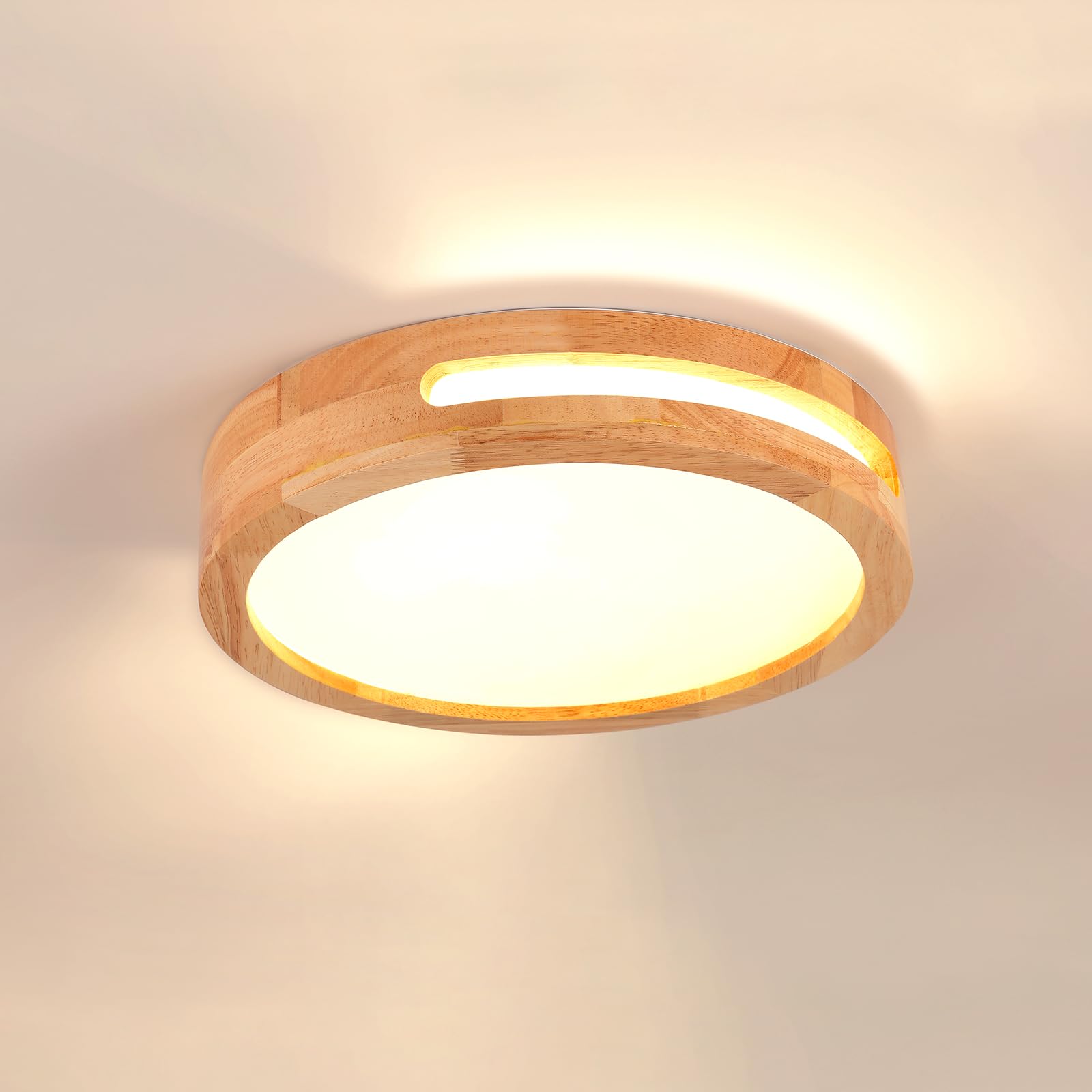 Lampa sufitowa LED, drewniana lampa sufitowa, lampa sufitowa do sypialni, 3000k 24w ø30 cm ciepłe światło, odpowiednia do sypialni, łazienek, salonów i korytarzy