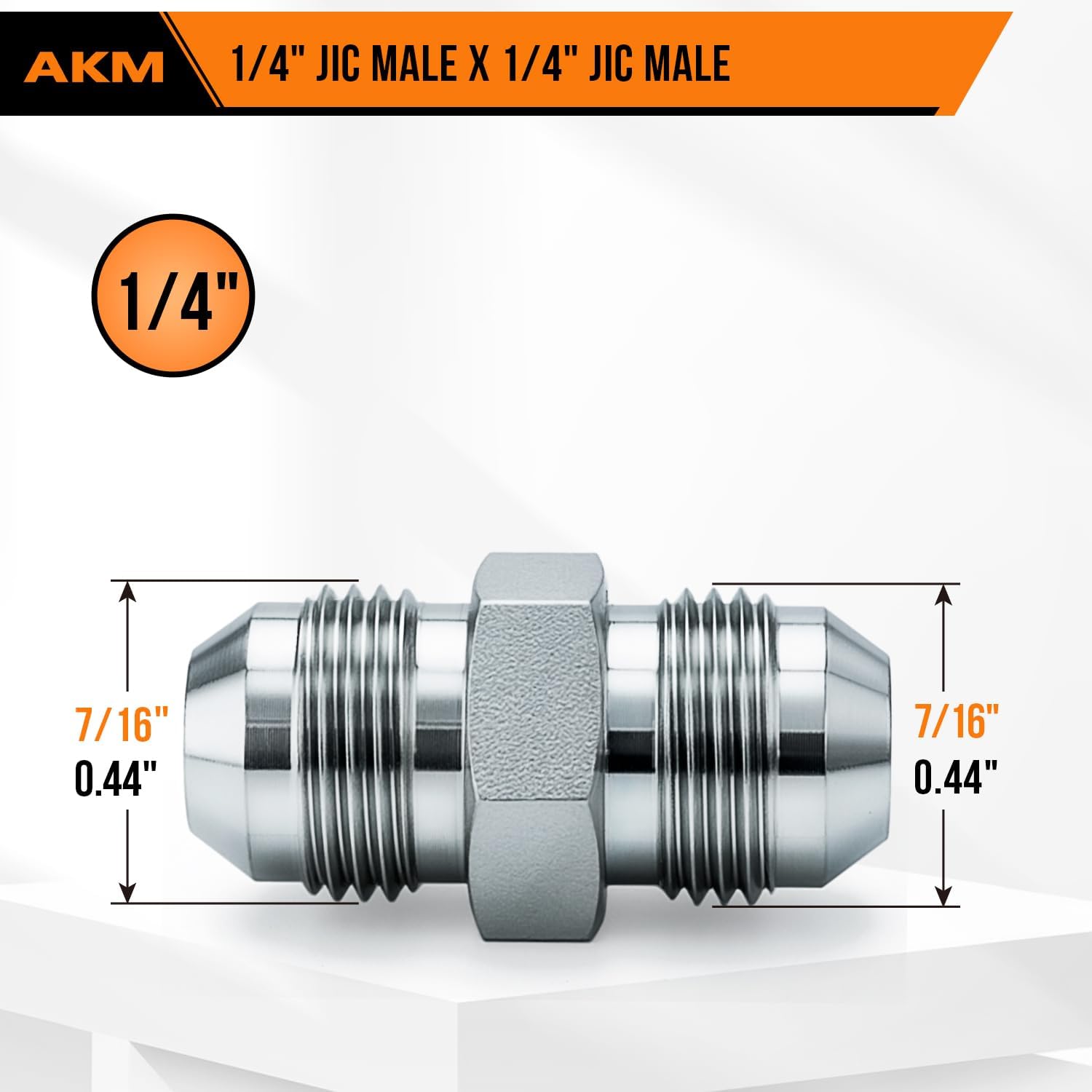 Straight Hydraulic Hose Adapter Fittings, 2403-04-04 1/4" Male JIC (7/16"-20 thread) x 1/4" Male JIC (7/16"-20 thread) SAE Connectors x 5 pack