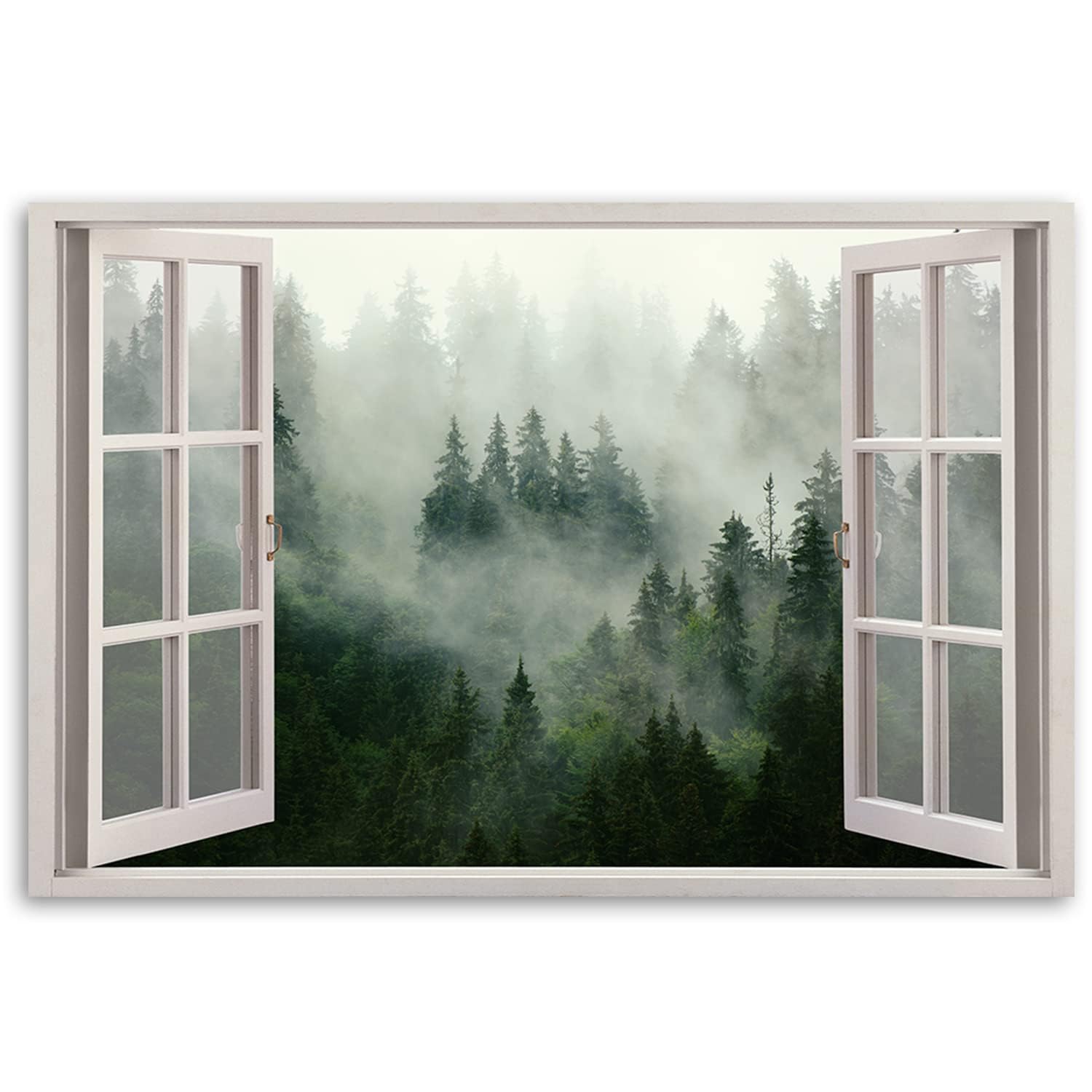 Fensterbild para dar amplitud a cuartos oscuros: lienzo de ventana 3D con bosque natural 8