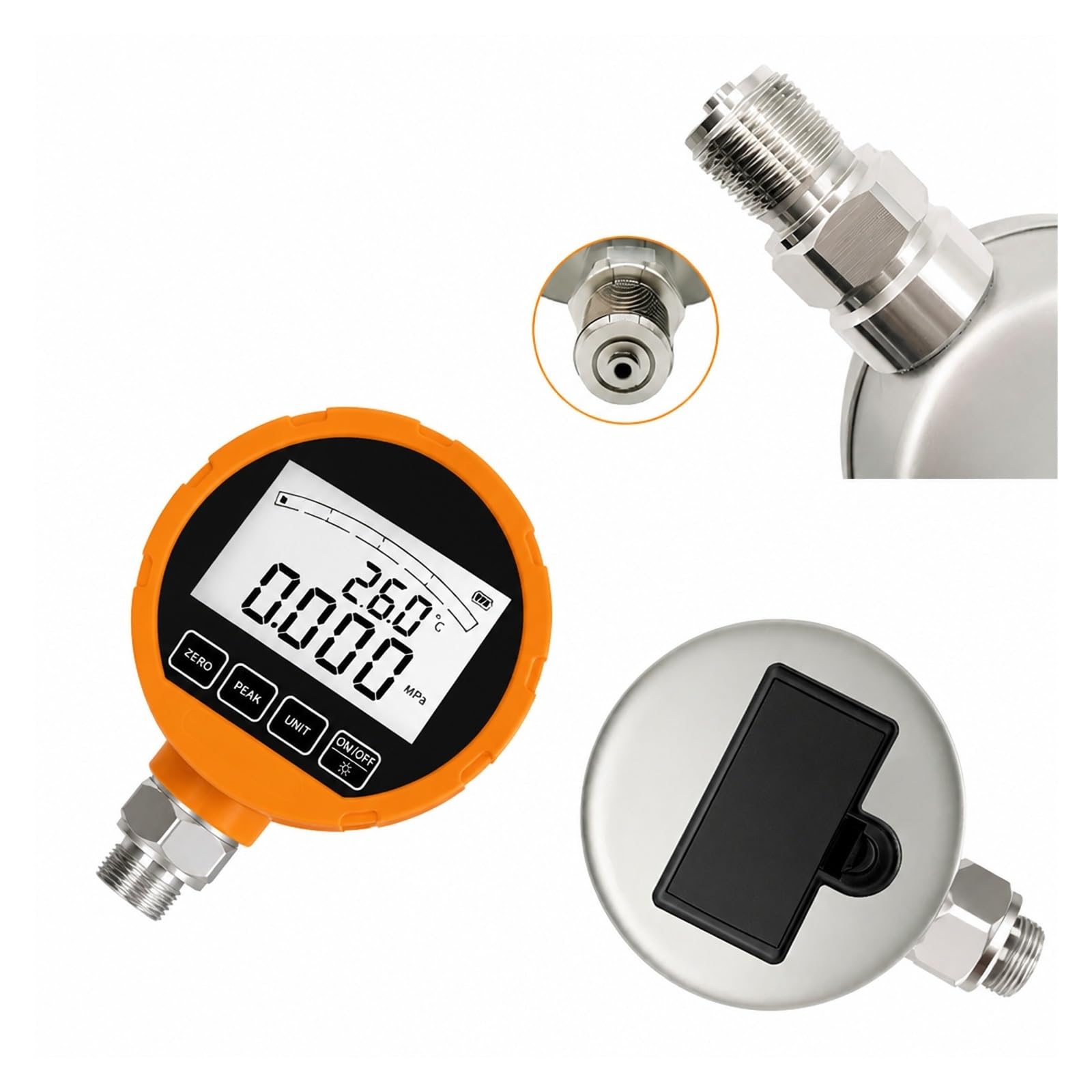 Ciśnieniomierz, Cyfrowy Manometr Hydrauliczny ME461P LCD Ze Stali Nierdzewnej | NPT 1-8 0-100KPa