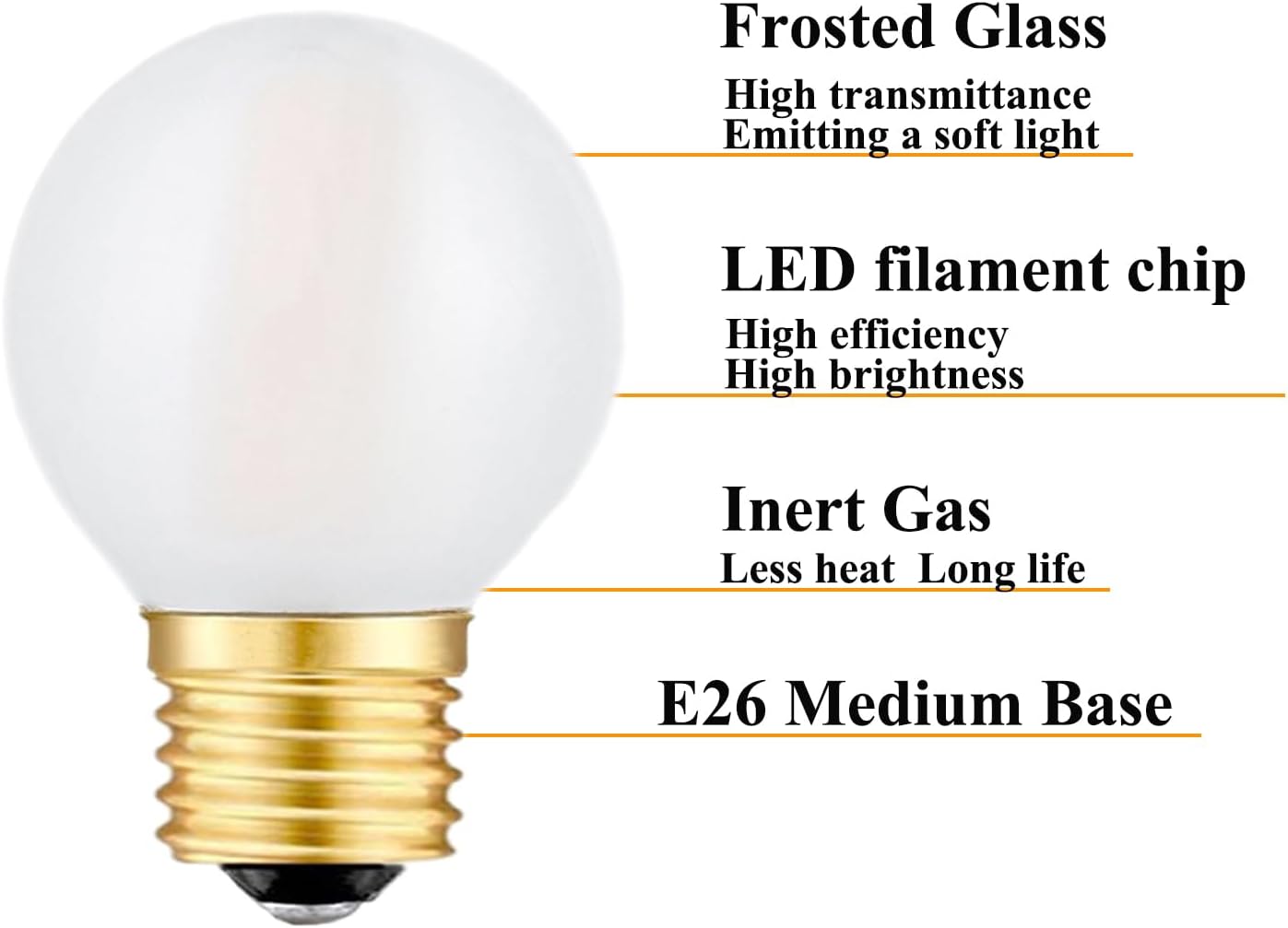 Beonllay LED Light Bulbs 40 Watt Equivalent E26 LED Bulb 4W Dimmable Frosted Globe Light Bulbs, 2700K Warm White G16.5 Light Bulb, 6 Pack
