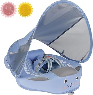 Baby Pool Float with Canopy Non Inflatable Mambobaby Float UPF 50+ UV Sun Protection Canopy Baby Floats for Pool (Blue, with Canopy)