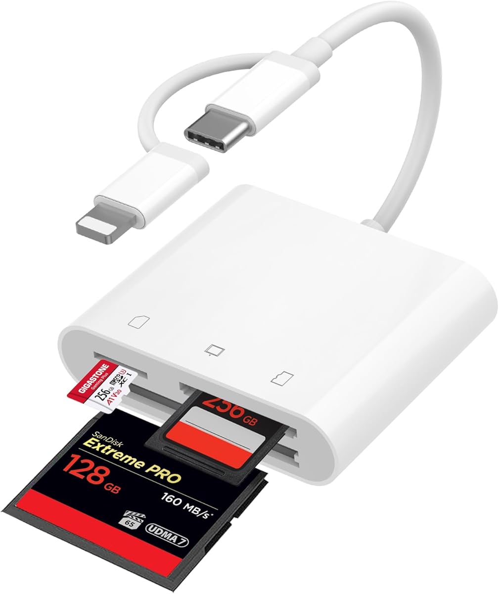 USB C SD Card Reader for iPhone 16/14/iPad, 3-Slot USB Type C to CF/SD/MicroSD Adapter Supports Compact Flash/SD/MicroSD 3 Slot, Compatible with Phone/Android/Laptop, Plug&Play