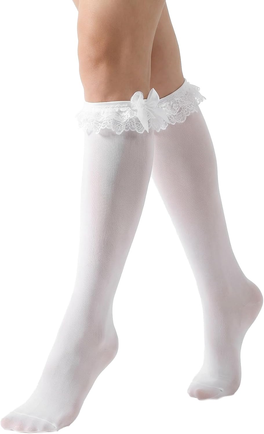 Lace Knee High Socks, White Knee High Socks Girls Lolita Style for School, Daily Wear, Dating and Dance Occasions