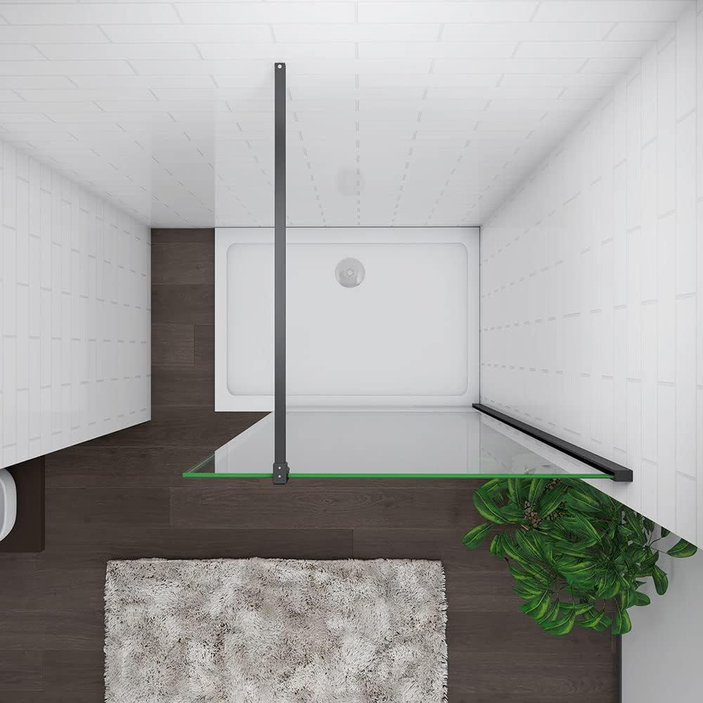 900x1950mm Black Frame Walk in Wetroom Shower Enclosure 8mm Nano Glass Nano Screen