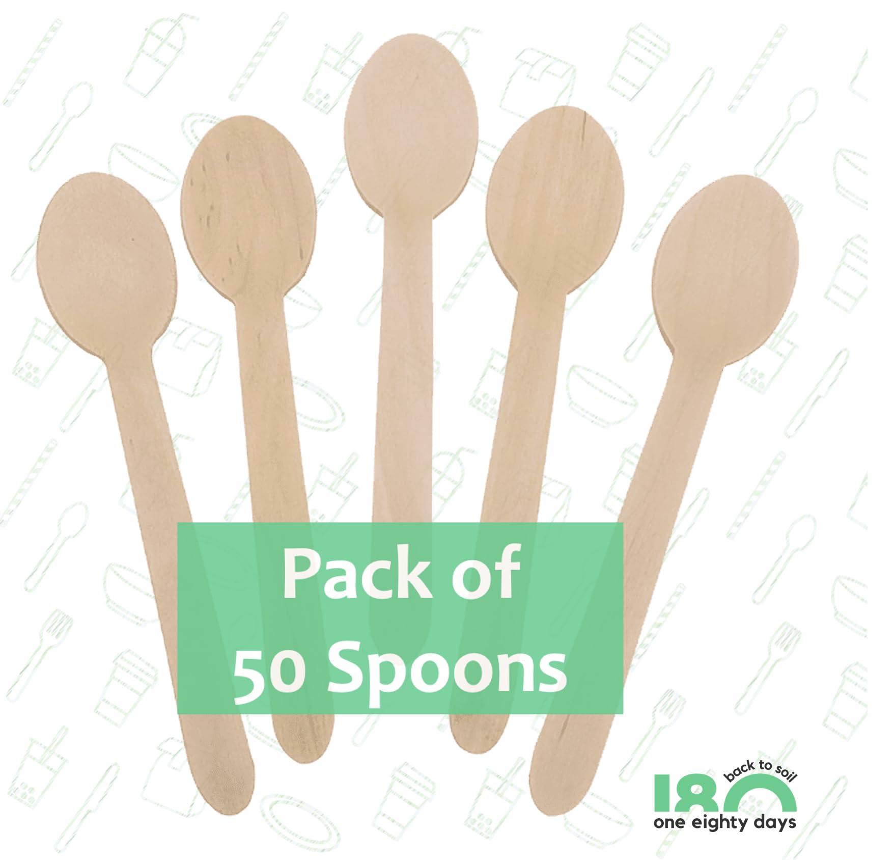 180 Days - Disposable Wooden Spoon | 50 Spoons (140mm Length) | Biodegradable & Eco-Friendly Birchwood Cutlery | Ideal for Parties, Events and Catering (140mm, Spoon) 1