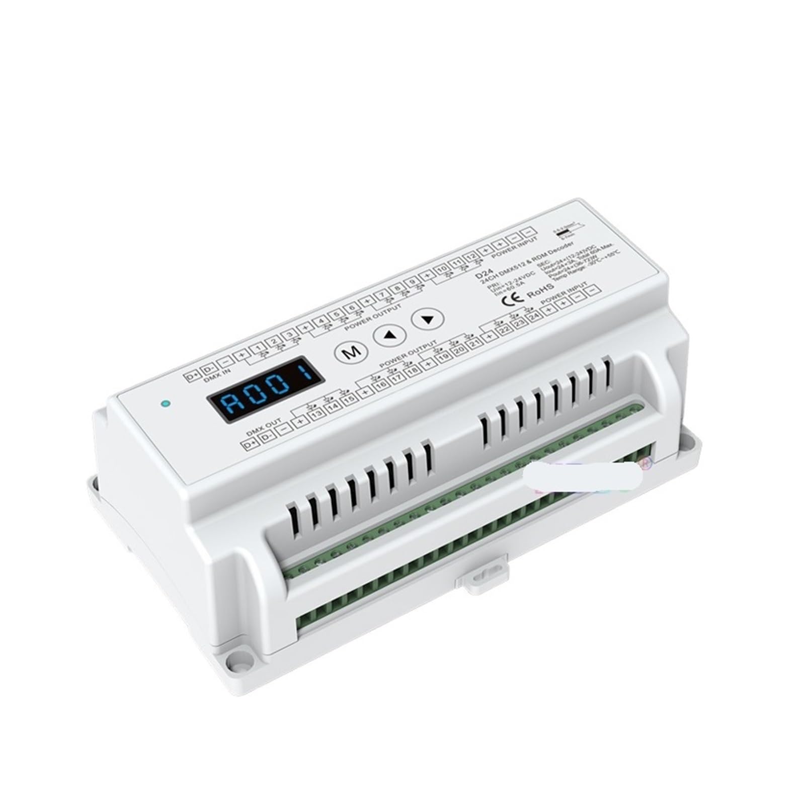 ZXAOMMBEA 12CH or 24 Channel RGB DIN Rail Dimmer Controller 12V 24V 24CH RGB/RGBW LED Strip Stage Light RDM 512 Decoder(24 Channel D24)