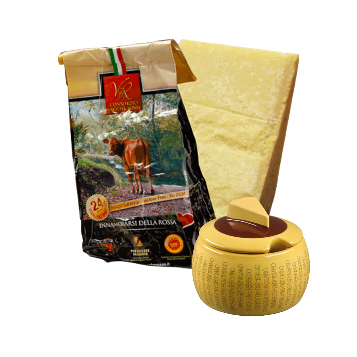 YesEatIs Special Box - Consorzio Vacche Rosse - Parmigiano Reggiano 24 monate - 1Kg - Käseschale aus Keramik