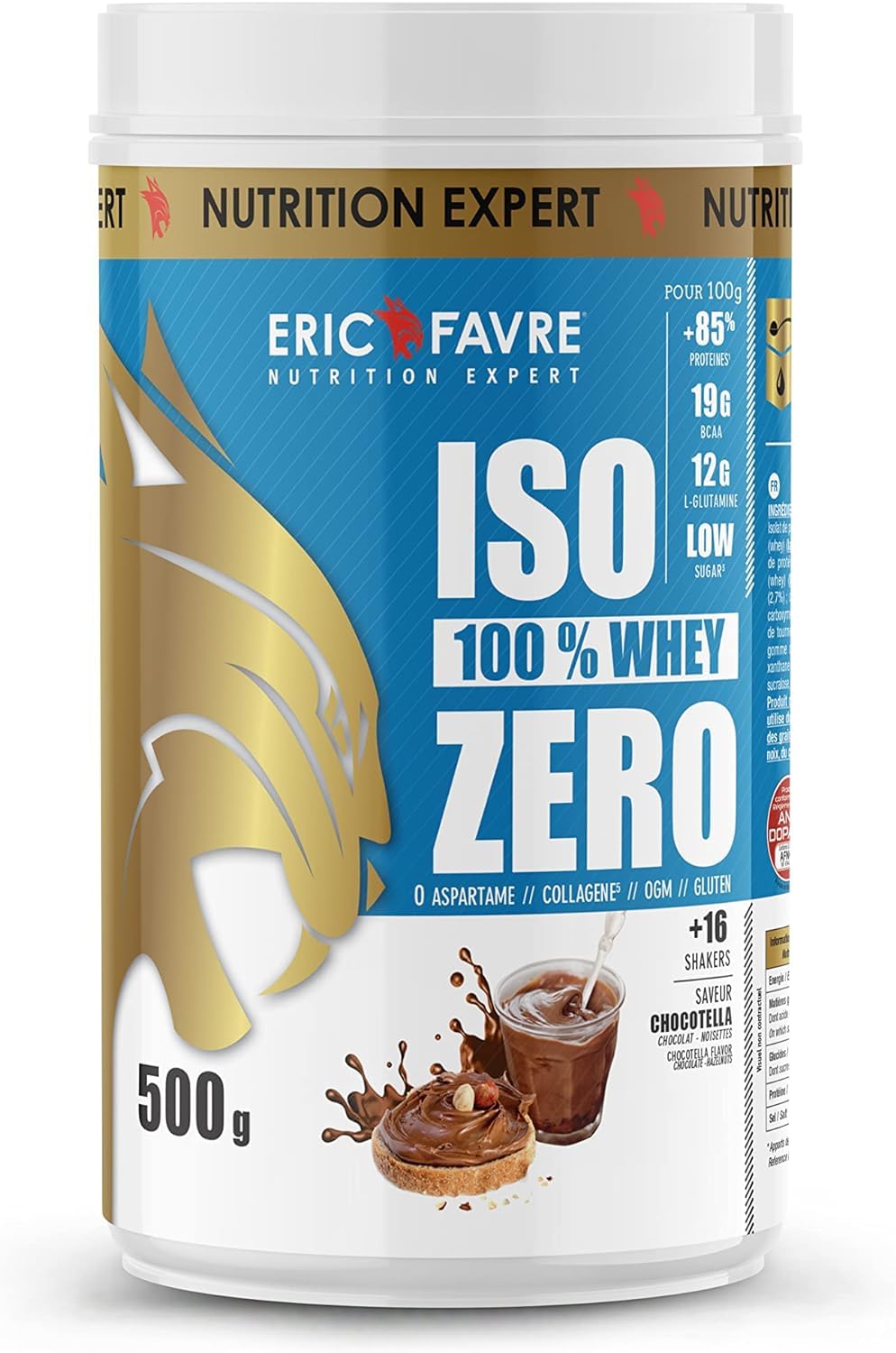 ISO WHEY ZERO 100% Pure Protéine - Pure Whey Protéine Isolate Savoureuse Pour Prise de Masse Musculaire - Assimilable Rapidement - 500g - Saveur Chocotella - Eric Favre