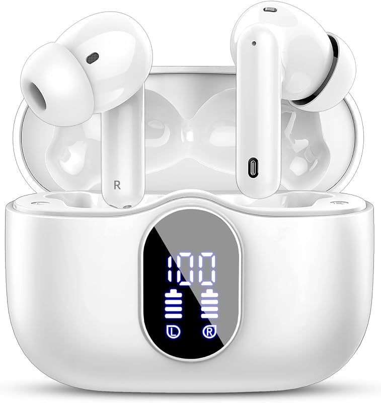 Bezdrôtové slúchadlá Btootos Bluetooth 5.3 so 4 mikrofónmi, potlačením hluku ENC, 40-hodinovou výdržou batérie, hlbokými basmi a Hi-Fi stereo zvukom