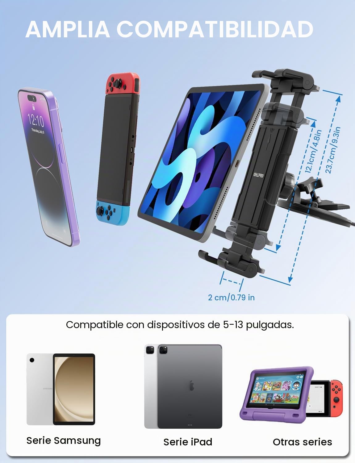 OHLPRO Soporte Tablet Coche CD para Ranura CD, Soporte iPad Coche para CD Delantero Universal Rotación 360° Compatible con Tablets y Móviles de 4.7–12.9” iPad Pro Air Mini Soporte Estable para GPS
