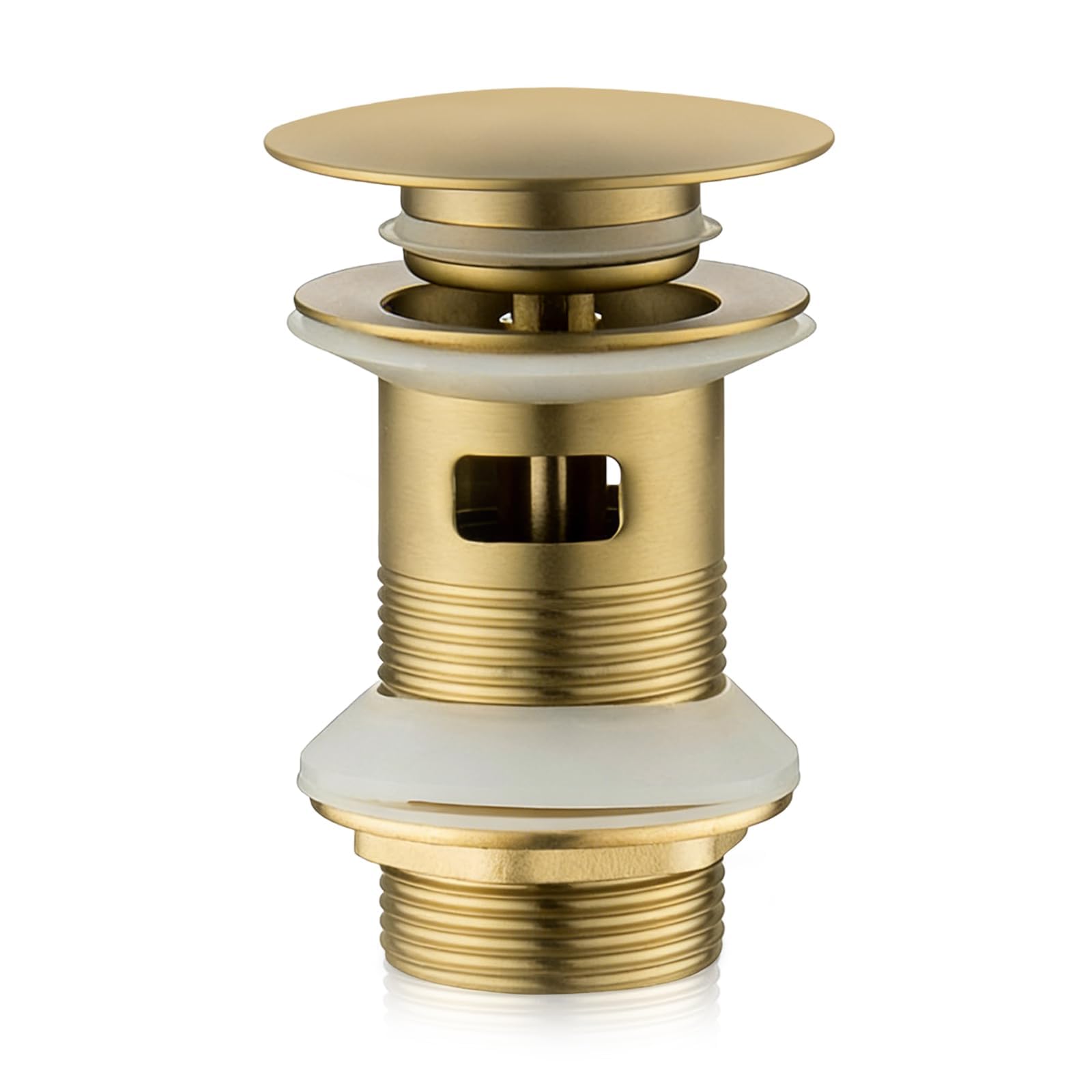NIYATA Brushed Gold Pop Up Basin Waste with Overflow, 1 1/4" Click Clack Sink Plug for Bathroom, Slotted Push Button Waste for Vessel Sinks, Durable Brass Finish