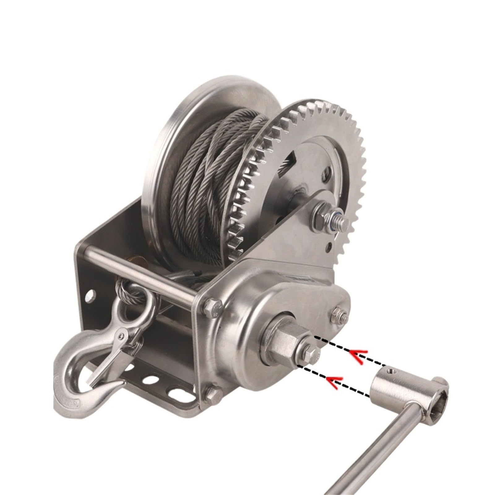 Treuil manuel robuste for remorque, capacité de 1100 kg, avec câble de 5/10/20 m, poignée antidérapante et crochet en acier inoxydable, capacité de charge jusqu'à 1100 kg.(Winch+20m Wire Rope+Hook)