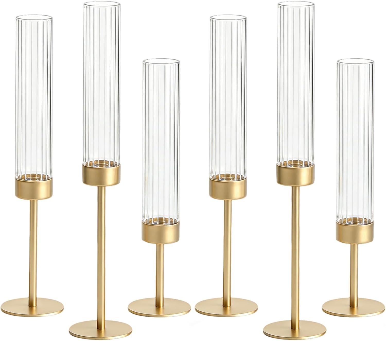 Hurricane Candle Holder Centerpieces for Tables 3 Set Gold Vintage Taper Candlestick Holders,Brass Candles Sticks Stand Decor for Wedding Thanksgiving (3, Gold)