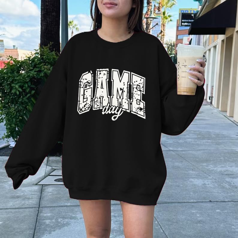 Game Day Sweatshirt for Women Oversized Football Sweatshirts Football Mom Crewneck Long Sleeve Pullover Tops - Image 3